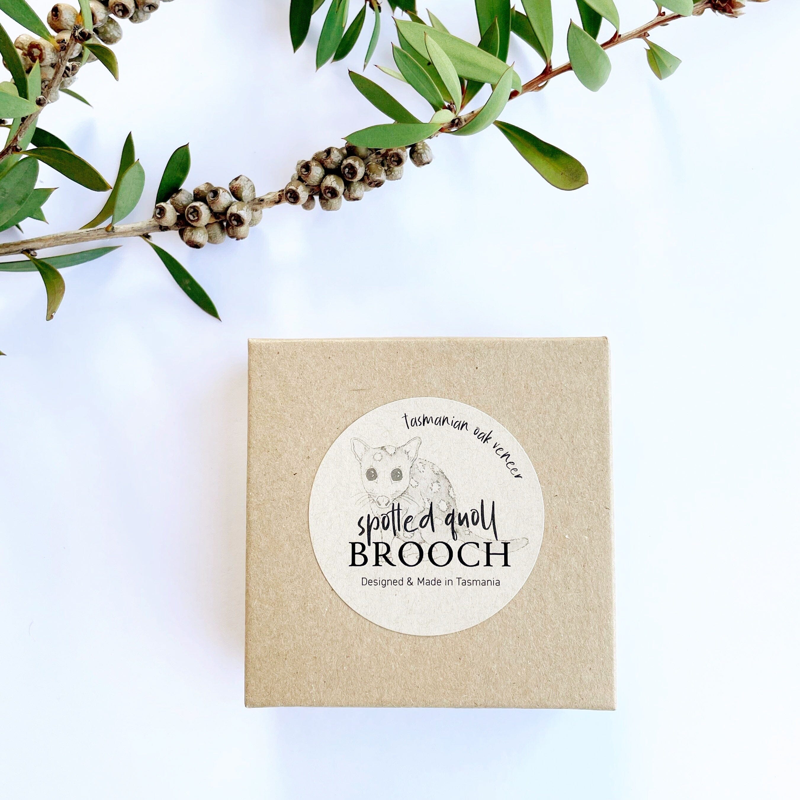 Brooches - Printed Tasmanian Oak Veneer Brooch The Spotted Quoll 