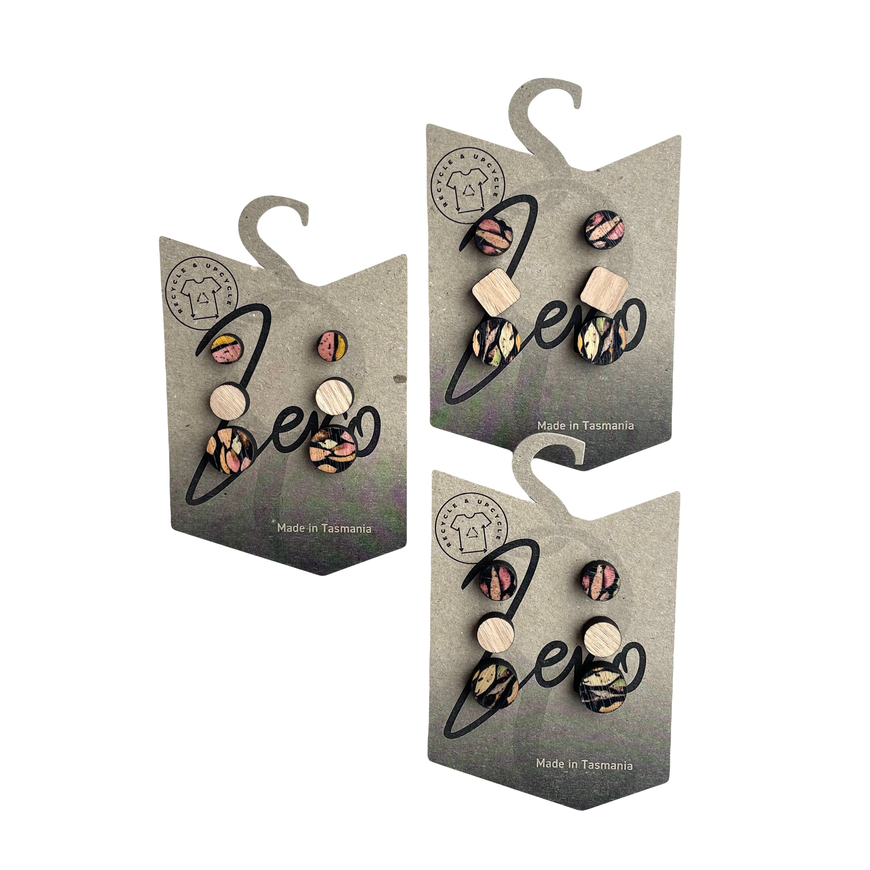 Stud Trio Pack - Zero Waste Australian Timber Earrings The Spotted Quoll Autumn Forager 