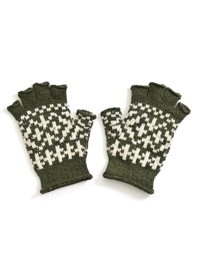 Ingrid Fairisle Fingerless Merino Gloves - Uimi Gloves Uimi Moss 