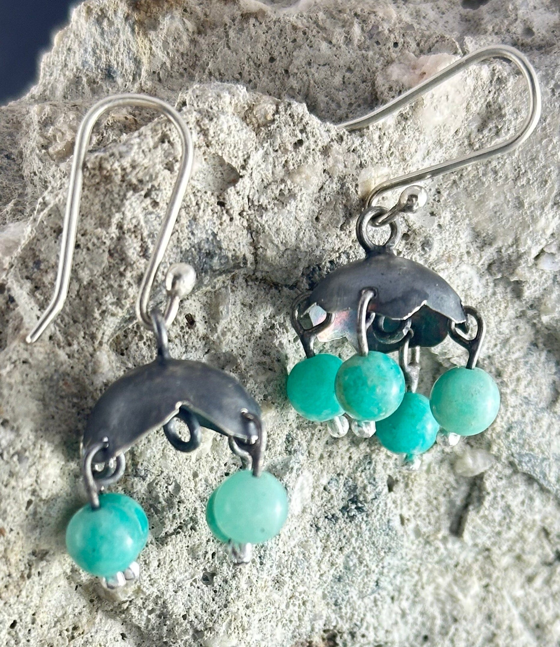 Semi Precious Beaded Dangles - Jillian Jak Earrings Jillian Jak Silver Jelly Fish 