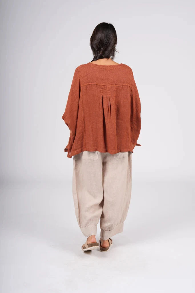 Montaigne Linen Brigitte Linen Top Top Etika Rust 