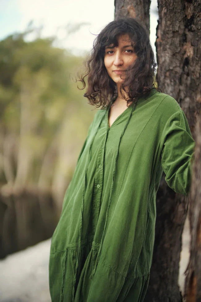 Montaigne Alice Winter 100% Cotton Corduroy Dress Dress Etika Forest Green 