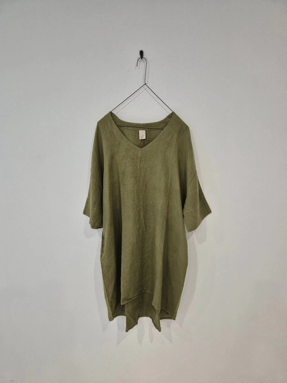 Montaigne Avril Linen V Neck Dress Etika Army Green 