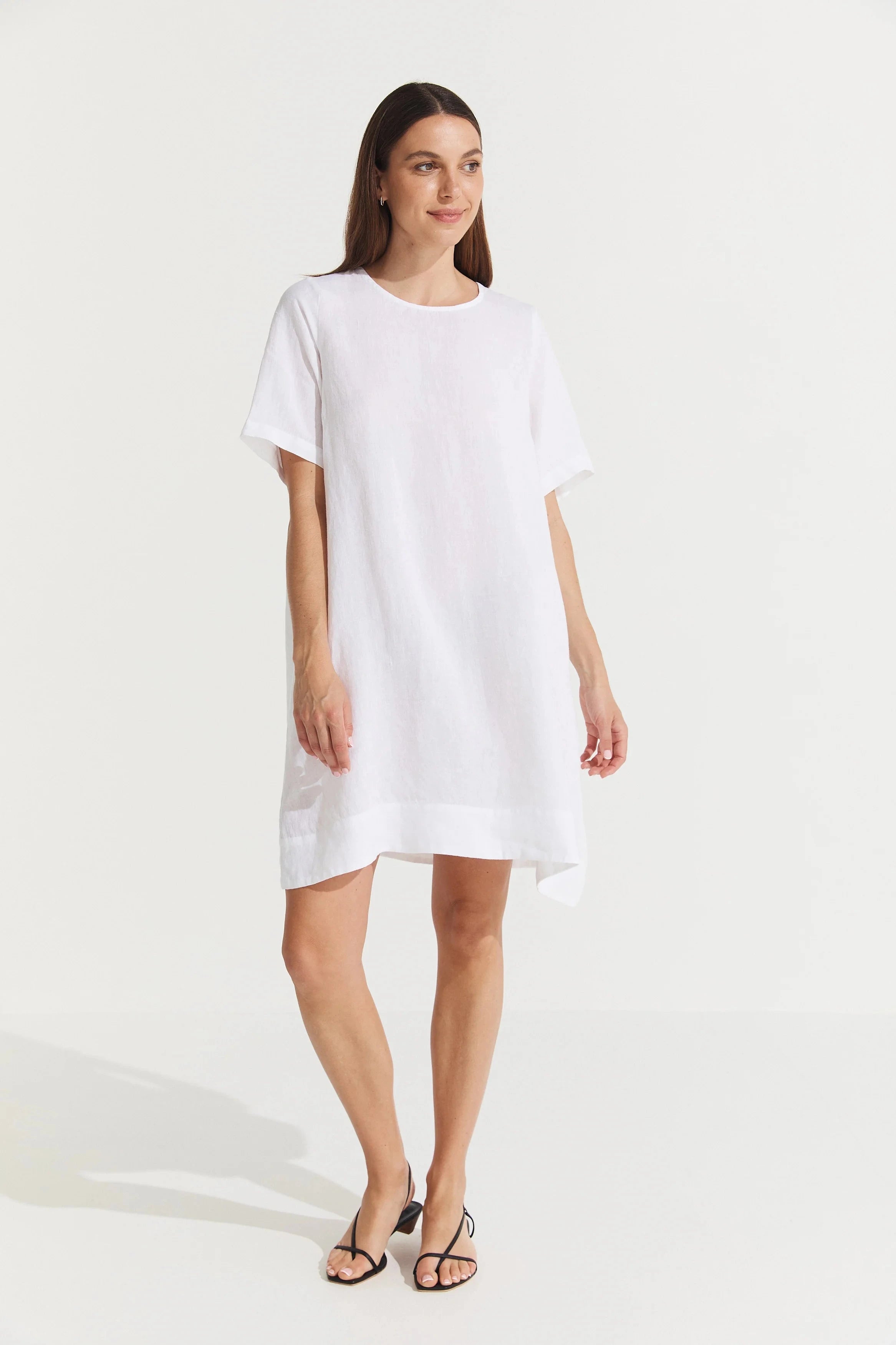 Nathalie French Linen Tshirt Style Dress Dress Etika White S 