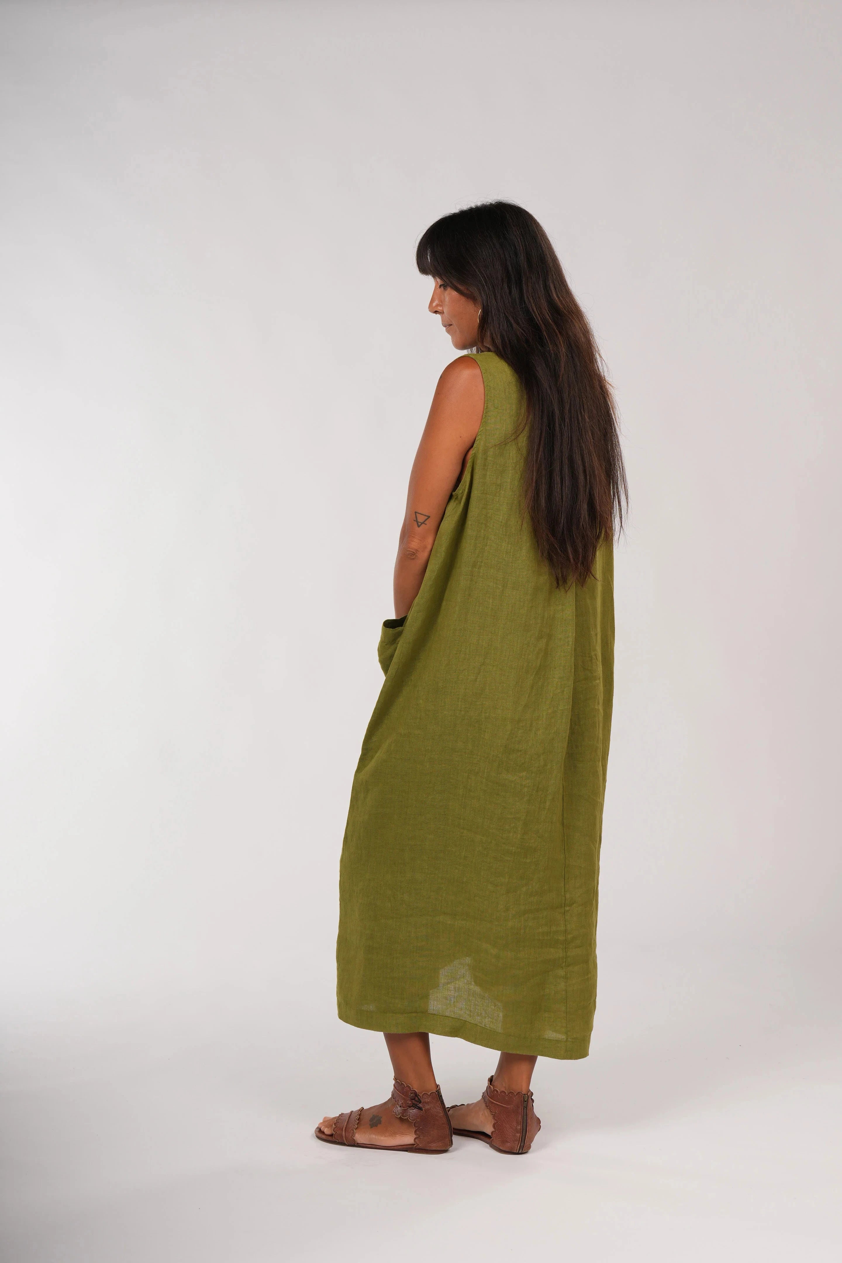 Montaigne Sartene Sleeveless Linen Dress Dress Etika Size 1 (S/M) Acid Green 