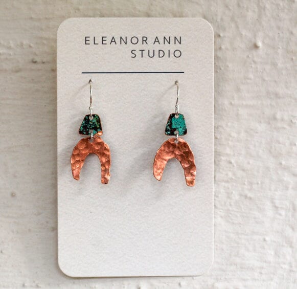 Recycled Copper & Brass Earrings - Eleanor Ann Earrings Eleanor Ann Patina Horse Shoe Fine Silver Hooks 