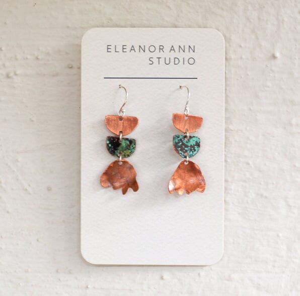 Recycled Copper & Brass Earrings - Eleanor Ann Earrings Eleanor Ann Patina Three Fine Silver Hooks 
