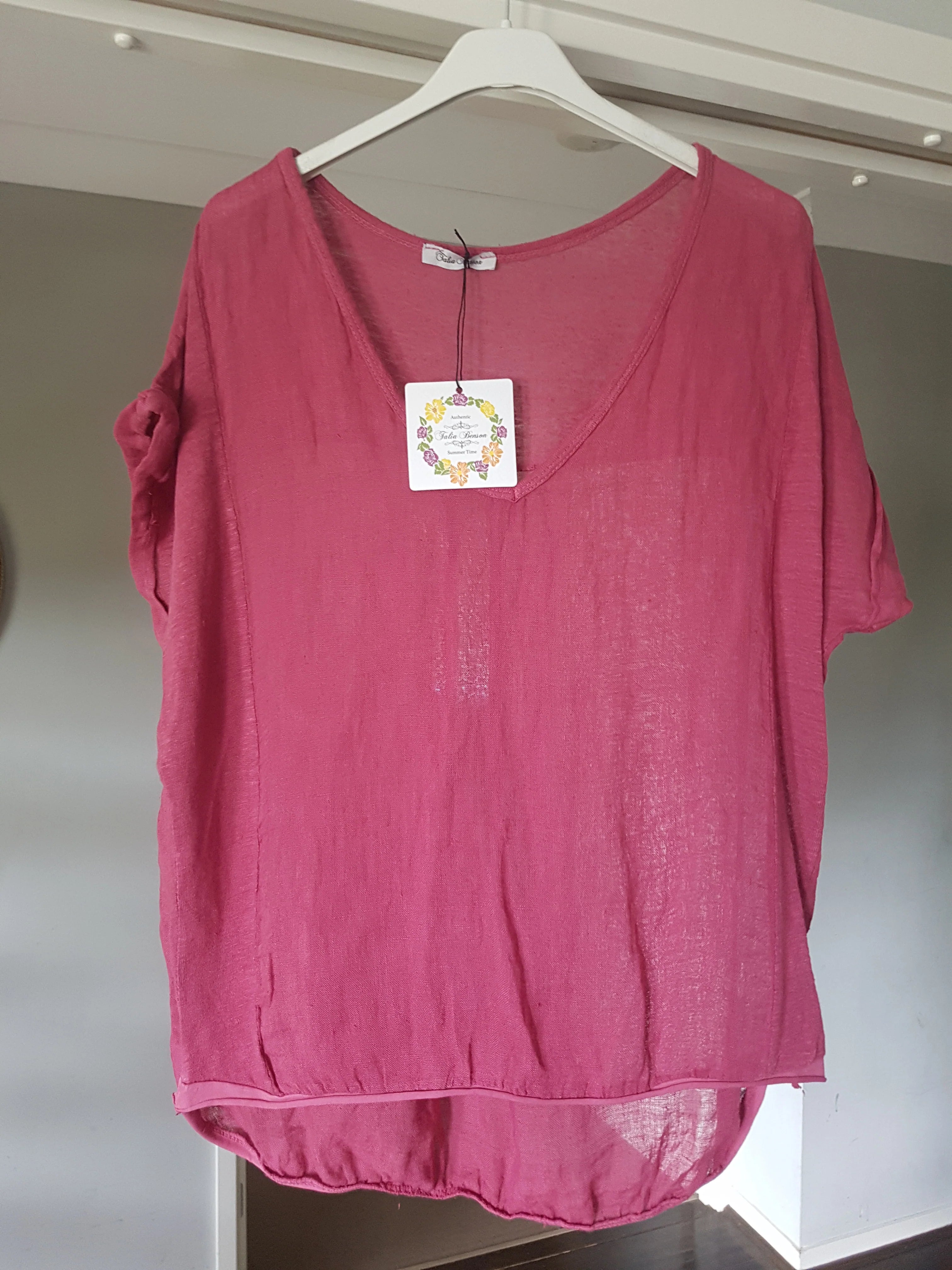 Frederic Plain Italian Linen Tee Shirt Shirts & Tops Etika Raspberry 