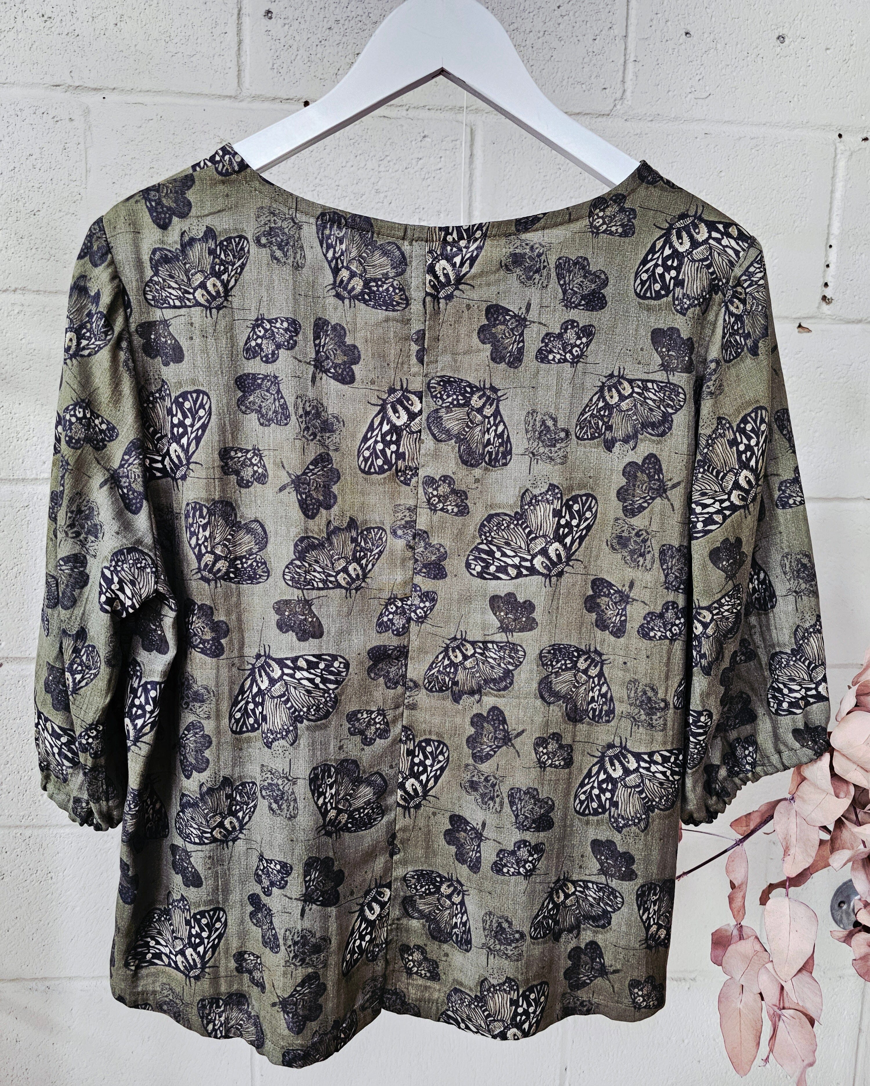 Lady Jane Bishops Sleeve Blouse - Moss Moth top The Spotted Quoll 