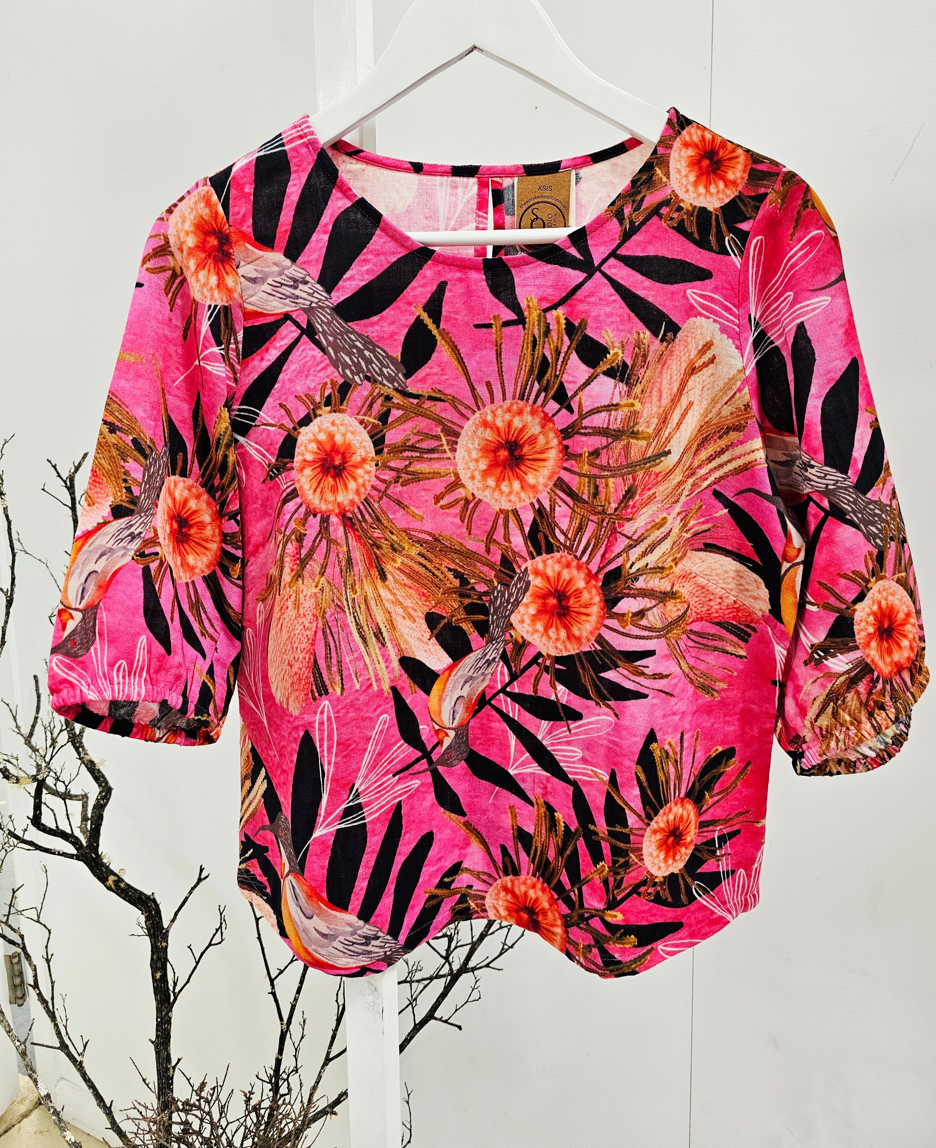 Lady Jane Organic Cotton DM Blouse - Pink Summer Bouquet top The Spotted Quoll 