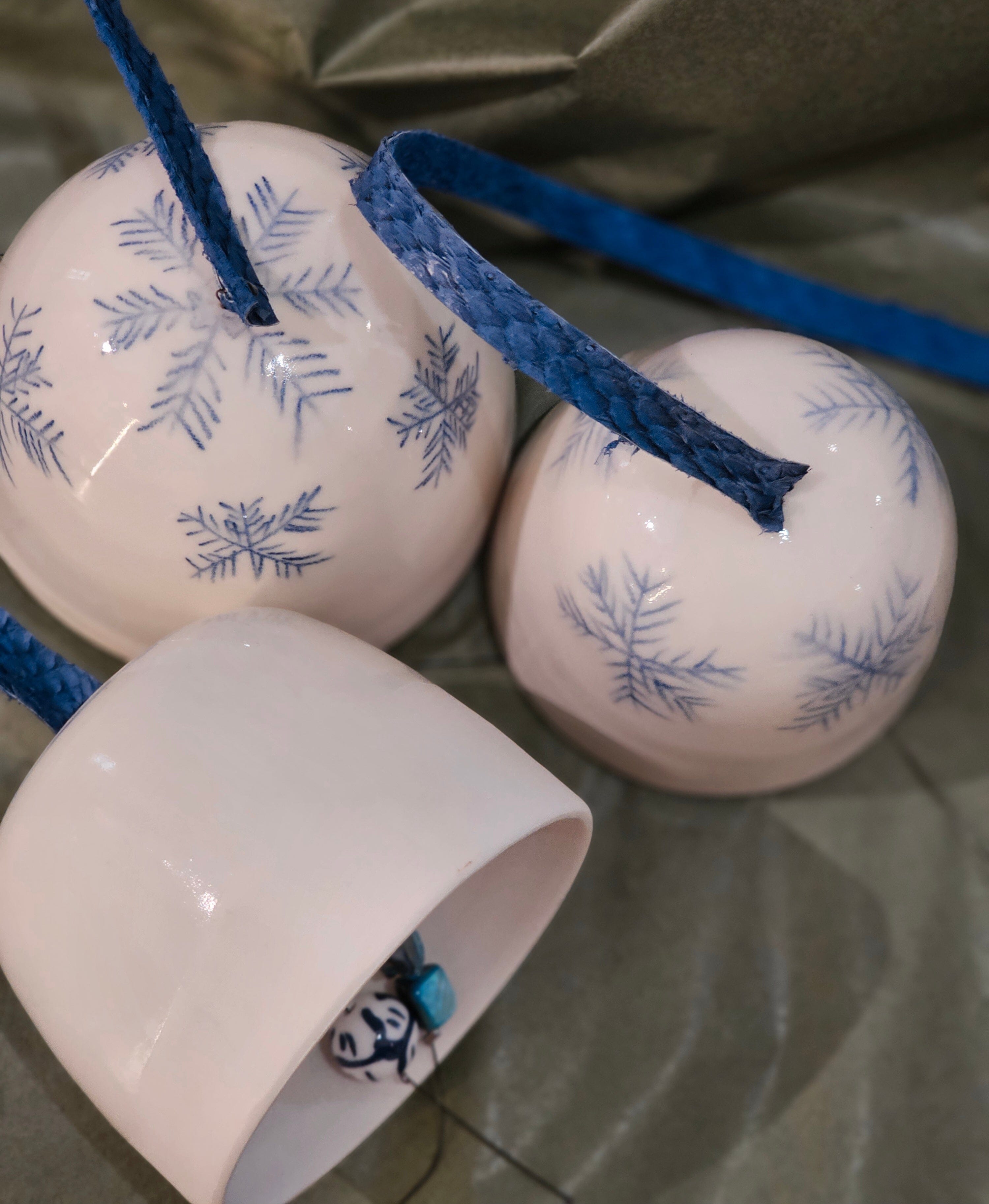 Arny Gyda Porcelain Bells - Tasmania ceramics Arny Gyda Indigo Fine Lines 