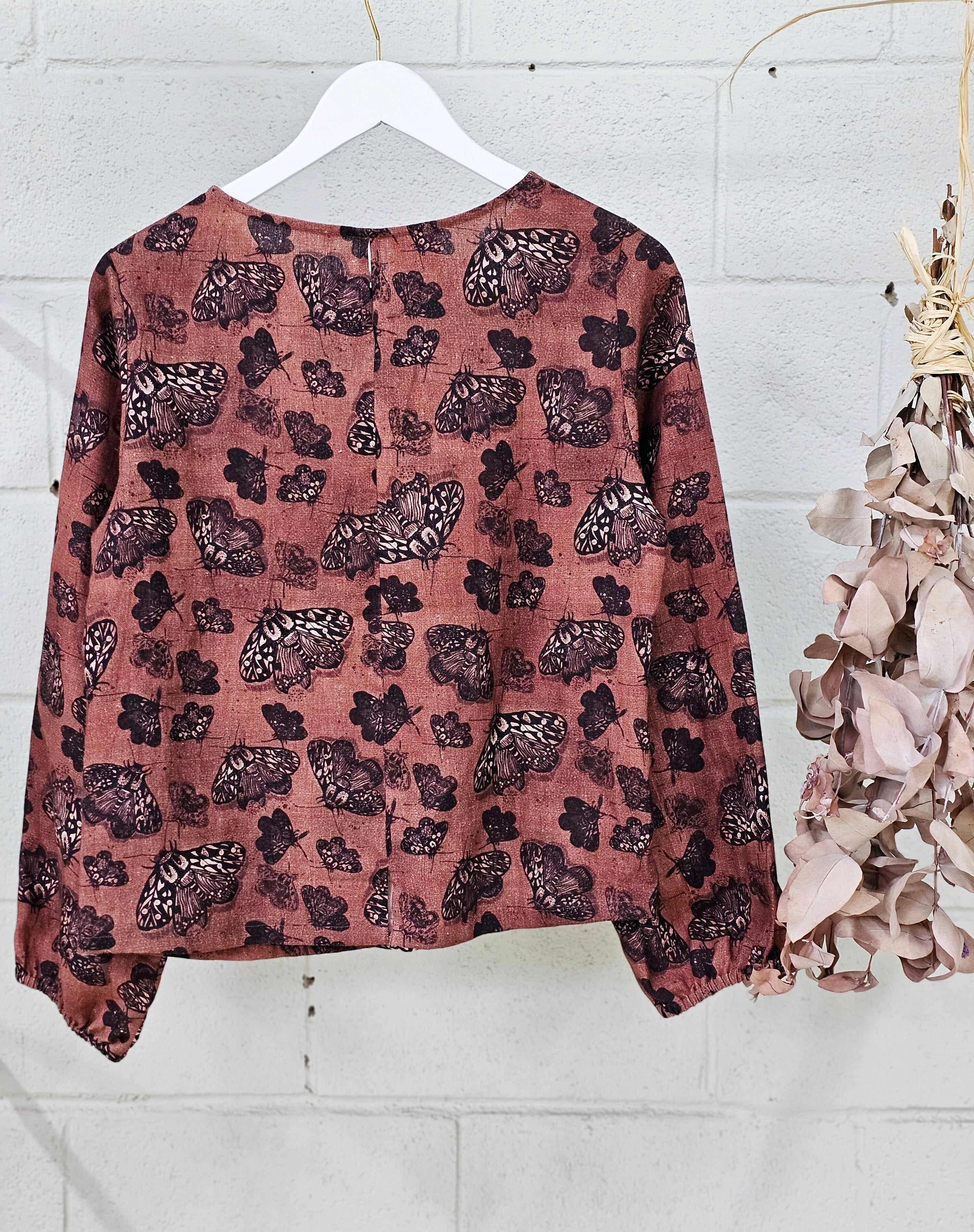 Lady Jane Organic Pure Linen Blouse - Cocoa Moth top The Spotted Quoll 