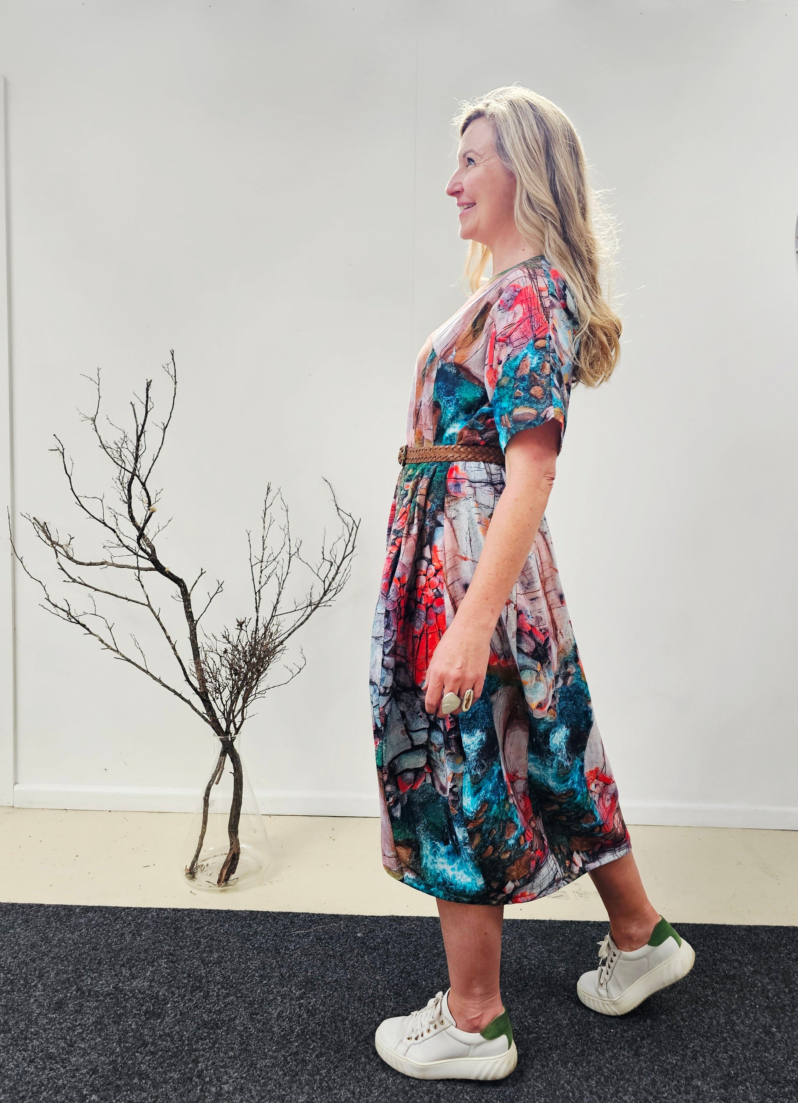 Organic Cotton Cocoon Dress - Aerial Bay of Fires Dress The Spotted Quoll 