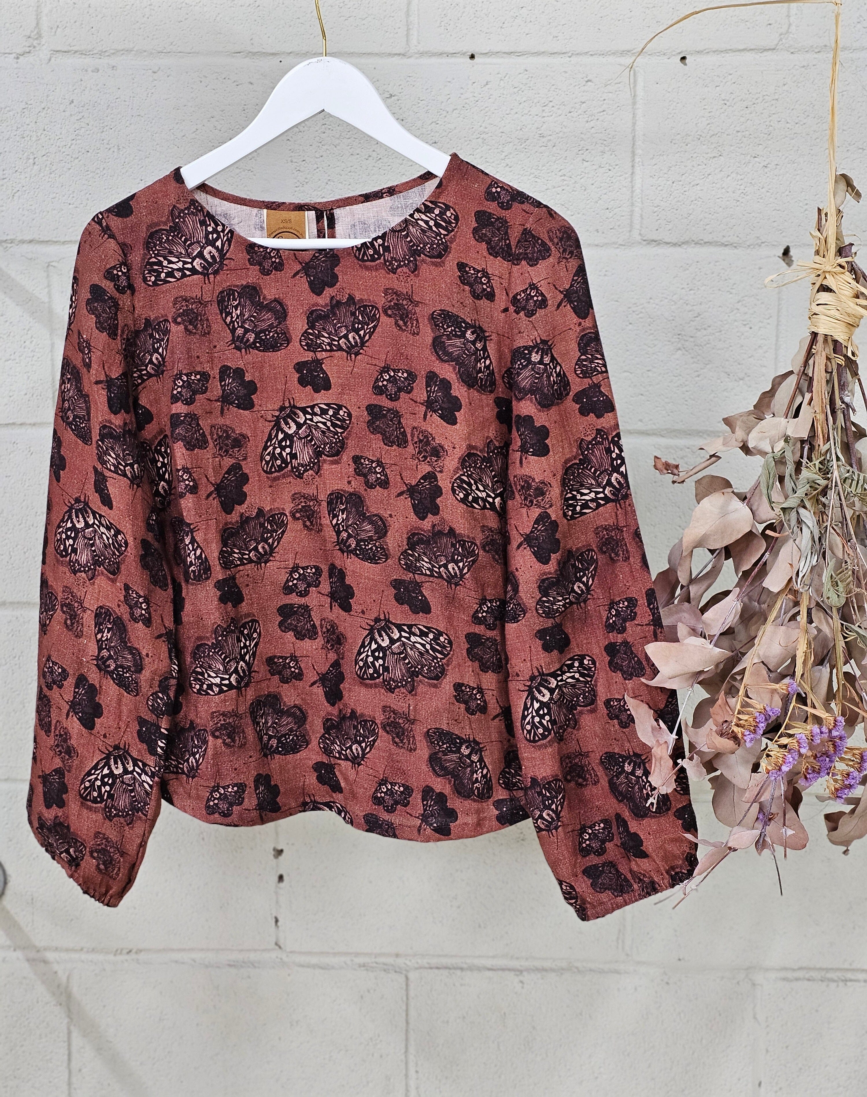 Lady Jane Organic Pure Linen Blouse - Cocoa Moth top The Spotted Quoll 