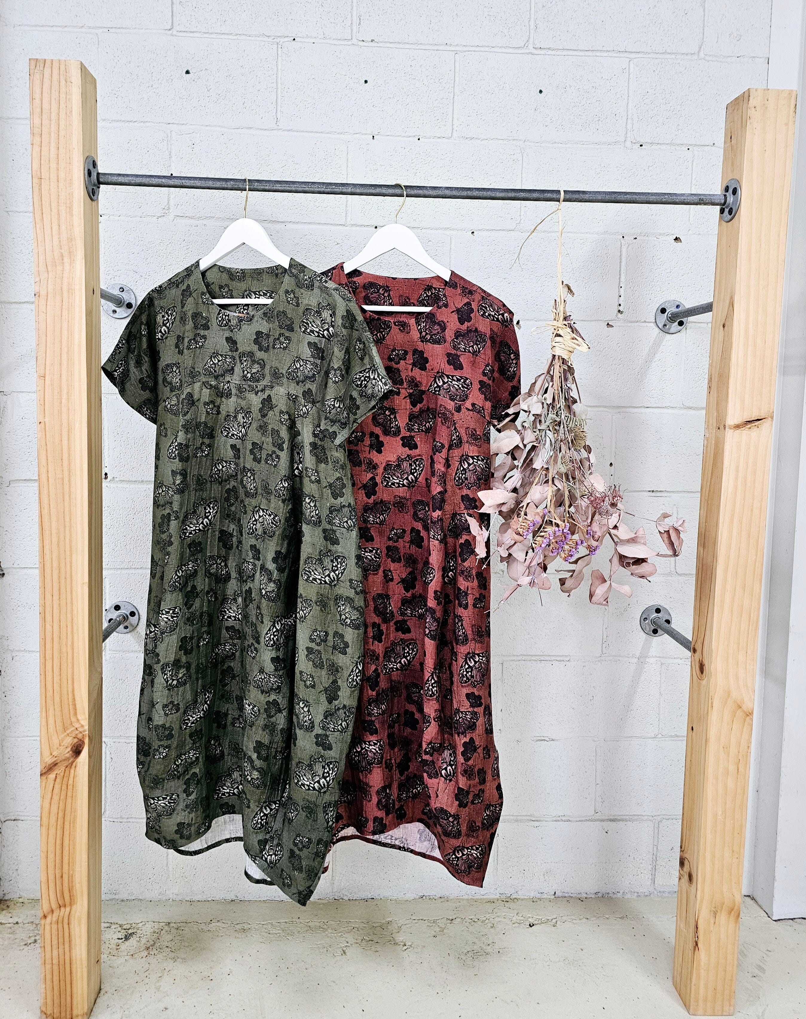 Organic Linen Cocoon Dress - Moss Moth Dress The Spotted Quoll 