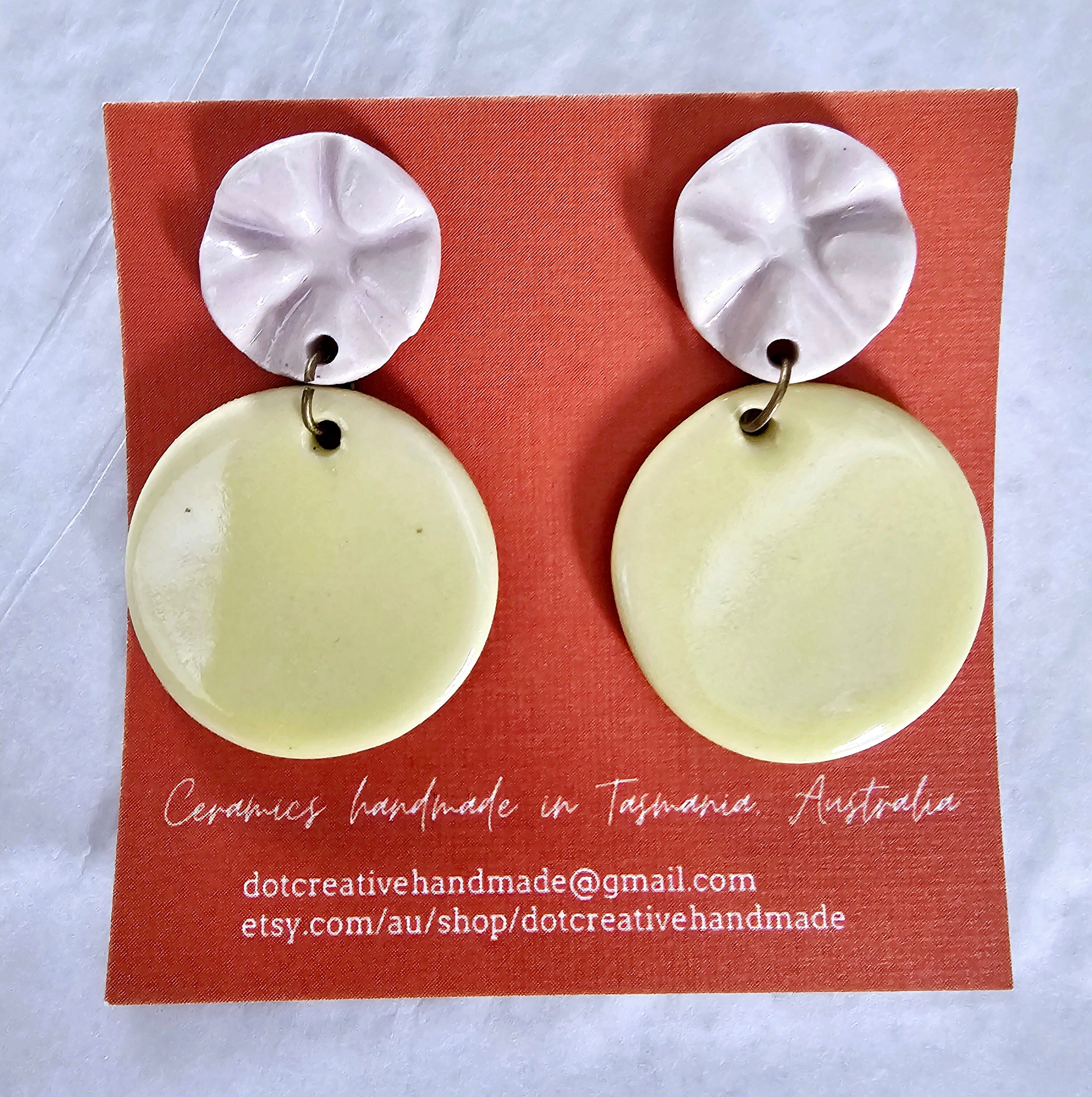 Ceramic Drop Earrings - DOT Creative Tasmania Earrings DOT creative Ash & Butter Cup 