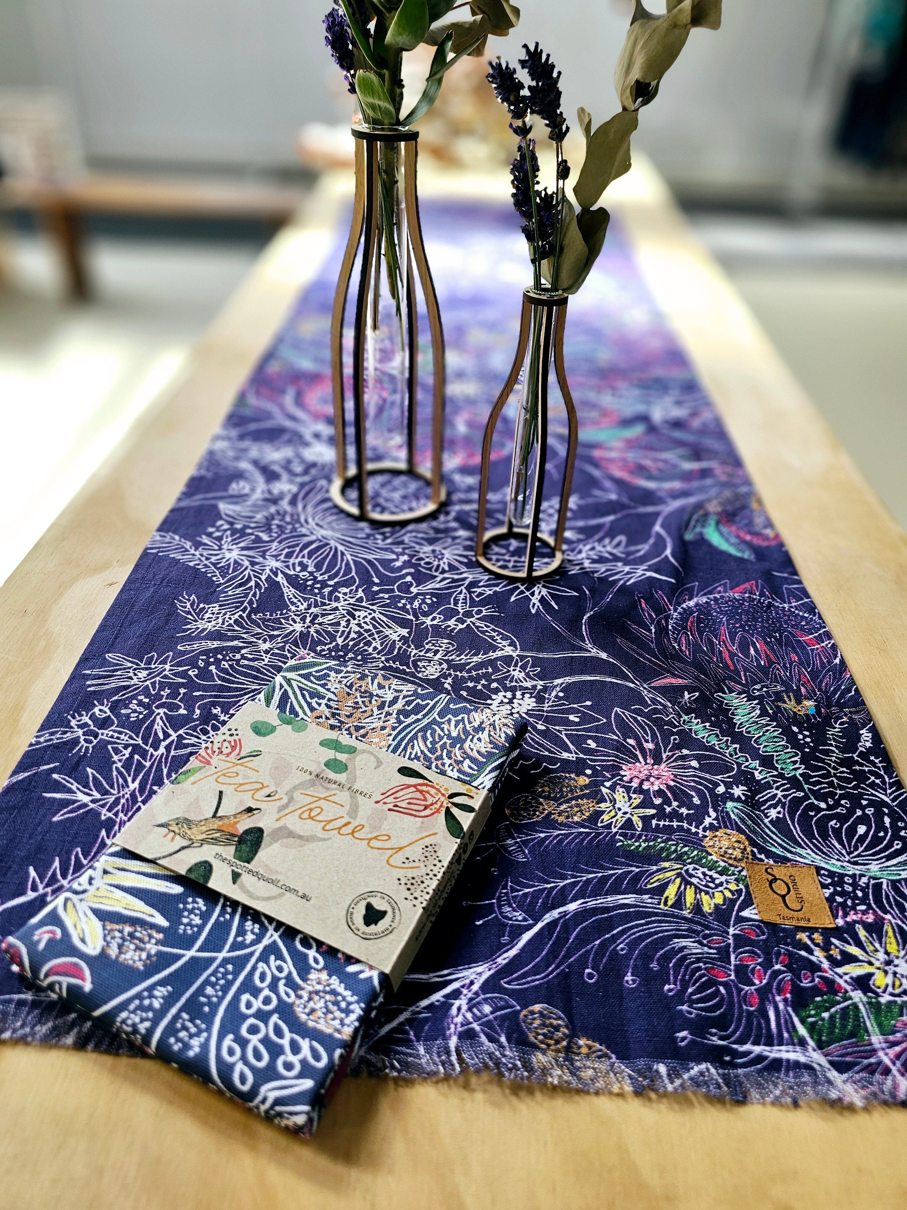 Organic Linen Table Runner - Wildflowers table runners The Spotted Quoll 