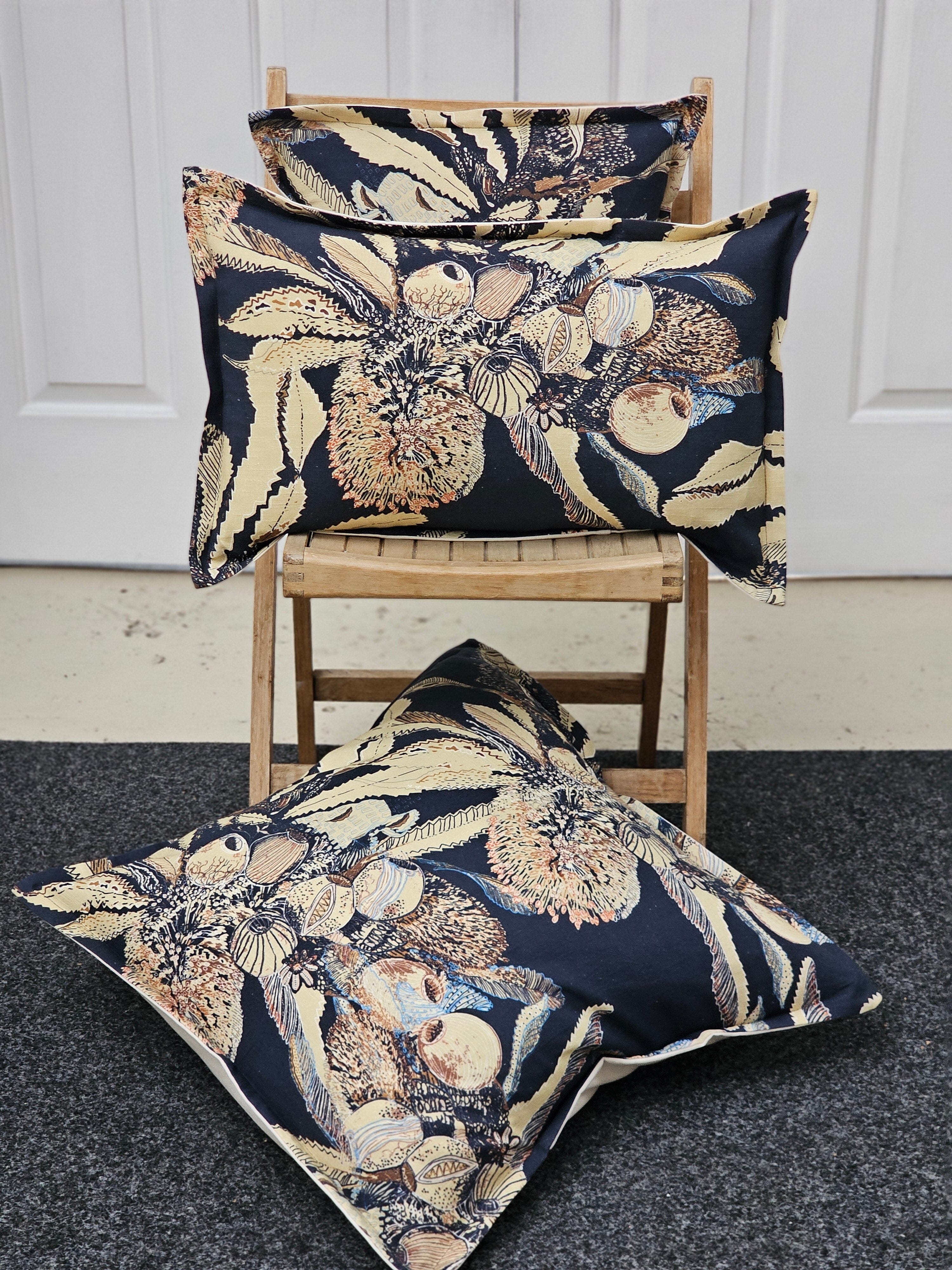 Organic Linen/Hemp Cushion - Tawny Sawtooth Banksia Cushions The Spotted Quoll 