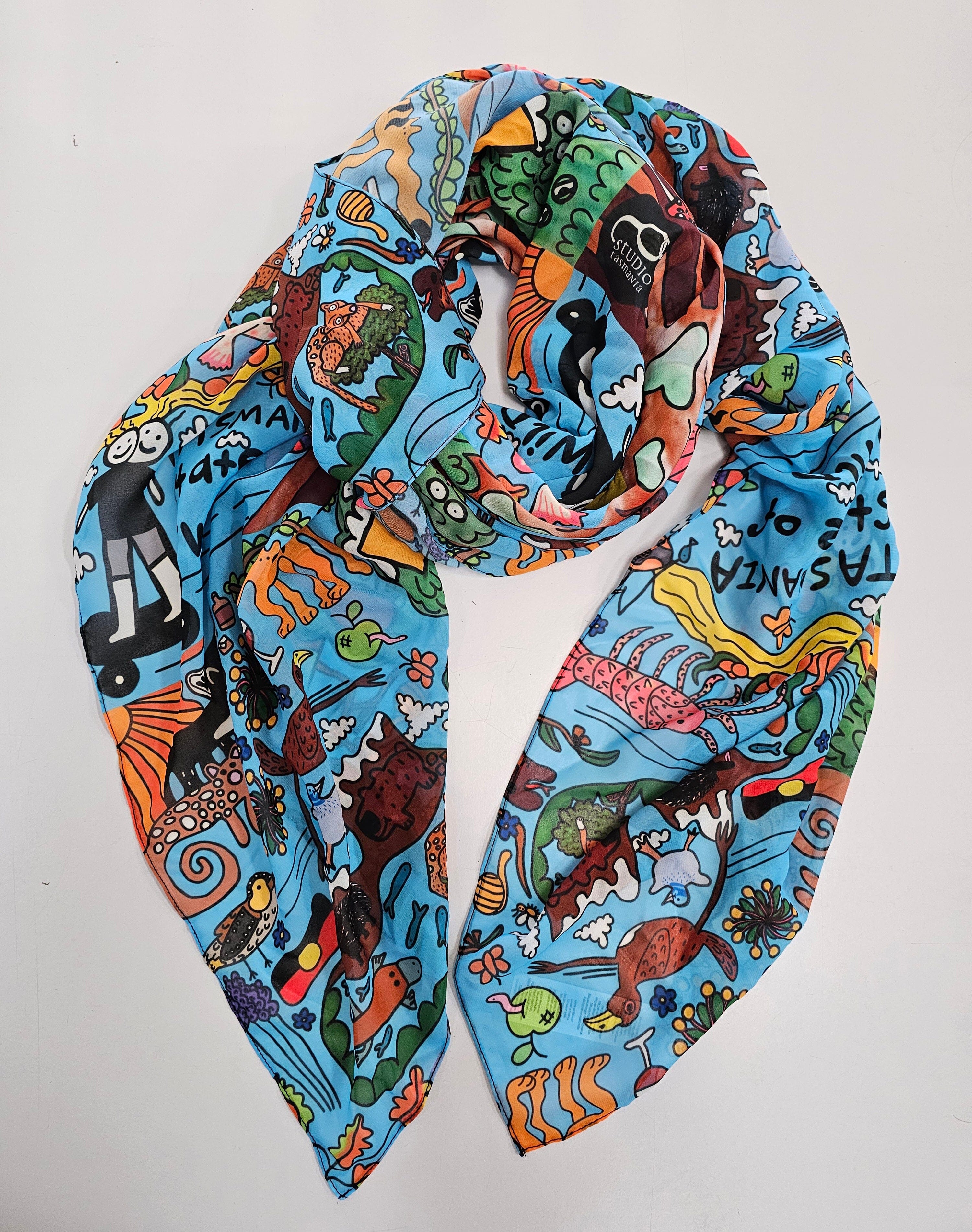 Silken Chic Scarves - Tasmania State of Wild Scarf The Spotted Quoll Studio 