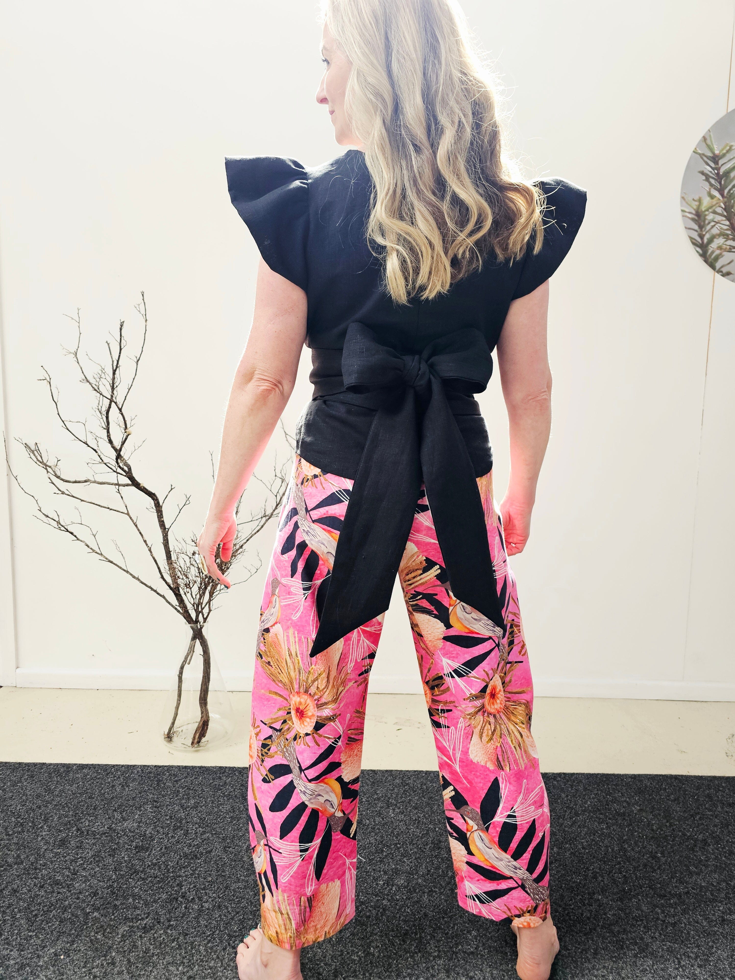 Flutter Top - Black Organic Linen top The Spotted Quoll 