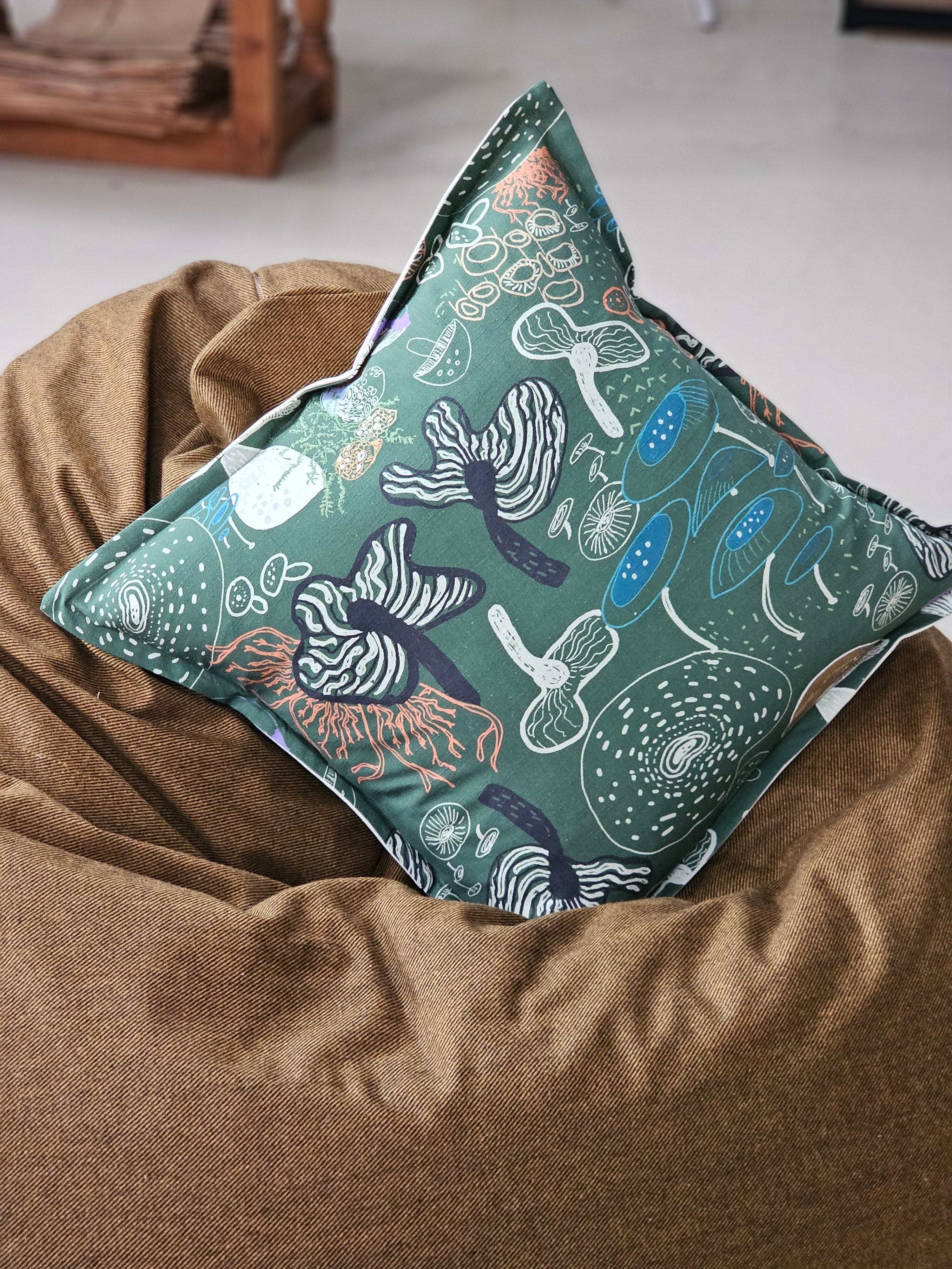 Organic Linen/Hemp Cushion - Tassie Fungi Cushions The Spotted Quoll 