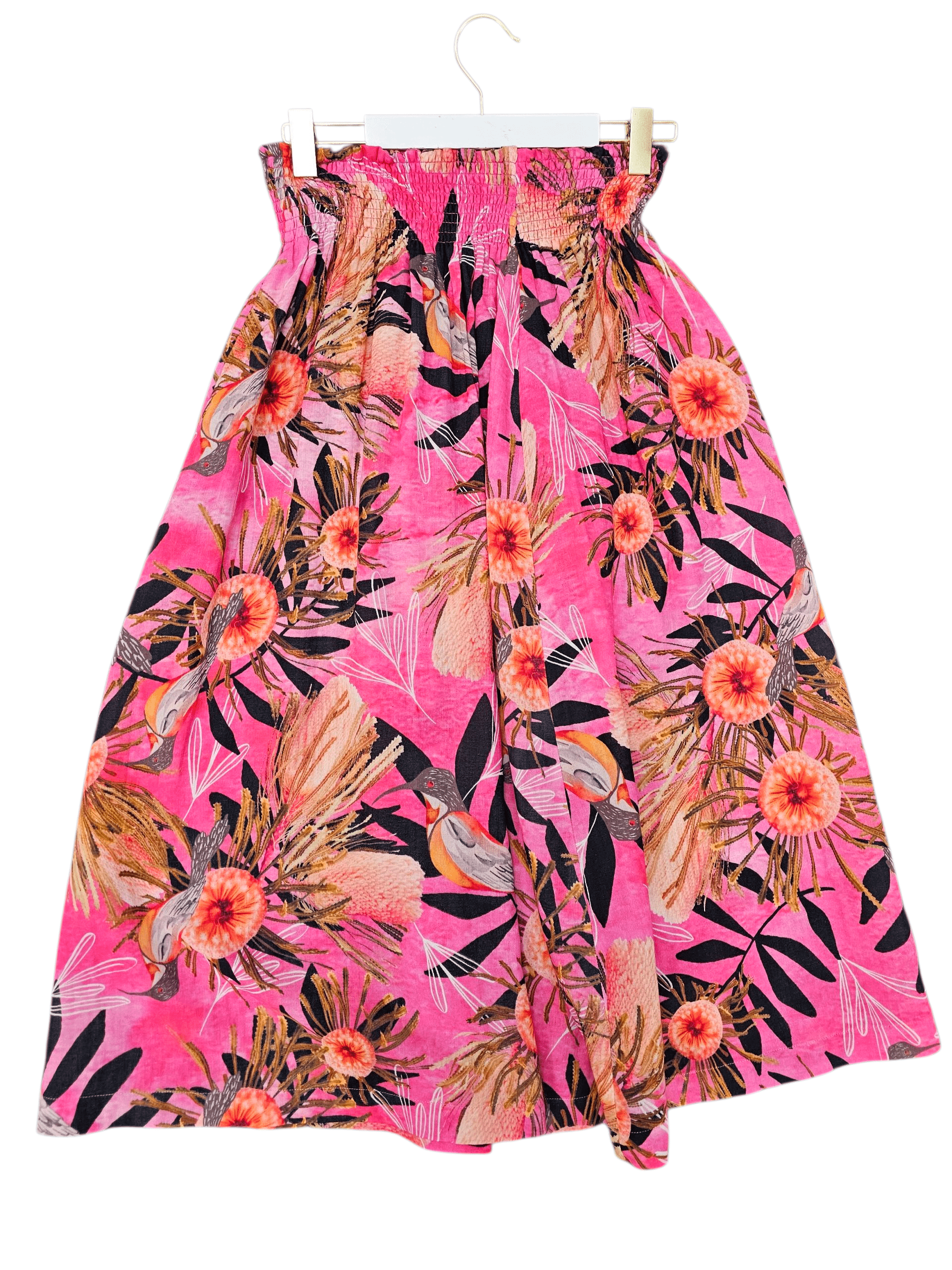 Frankie Shirred Skirt - Pink Summer Bouquet Skirt The Spotted Quoll 