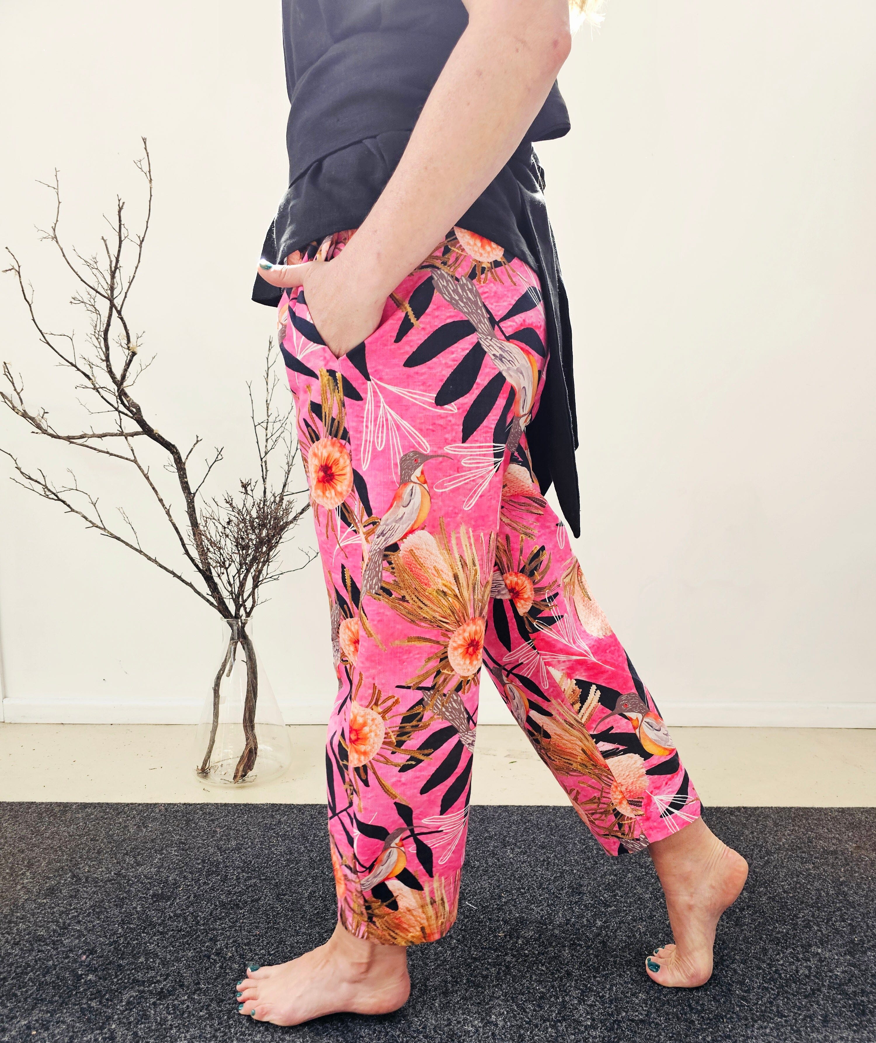 Boss Pant Organic Linen/Hemp - Pink Summer Bouquet Pants The Spotted Quoll 