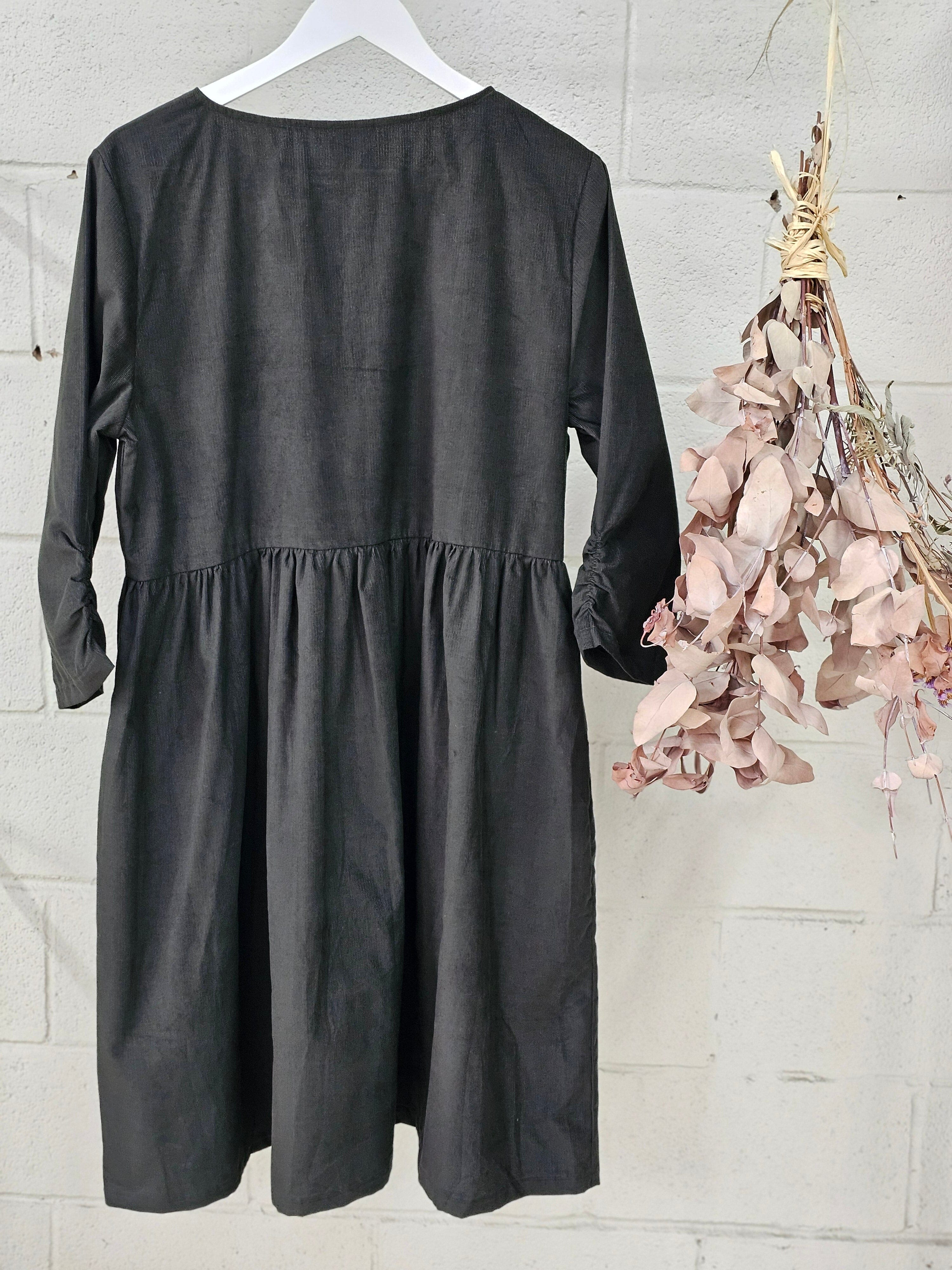 Organic Cotton Corduroy Peasant Dress - Moss Dresses The Spotted Quoll 