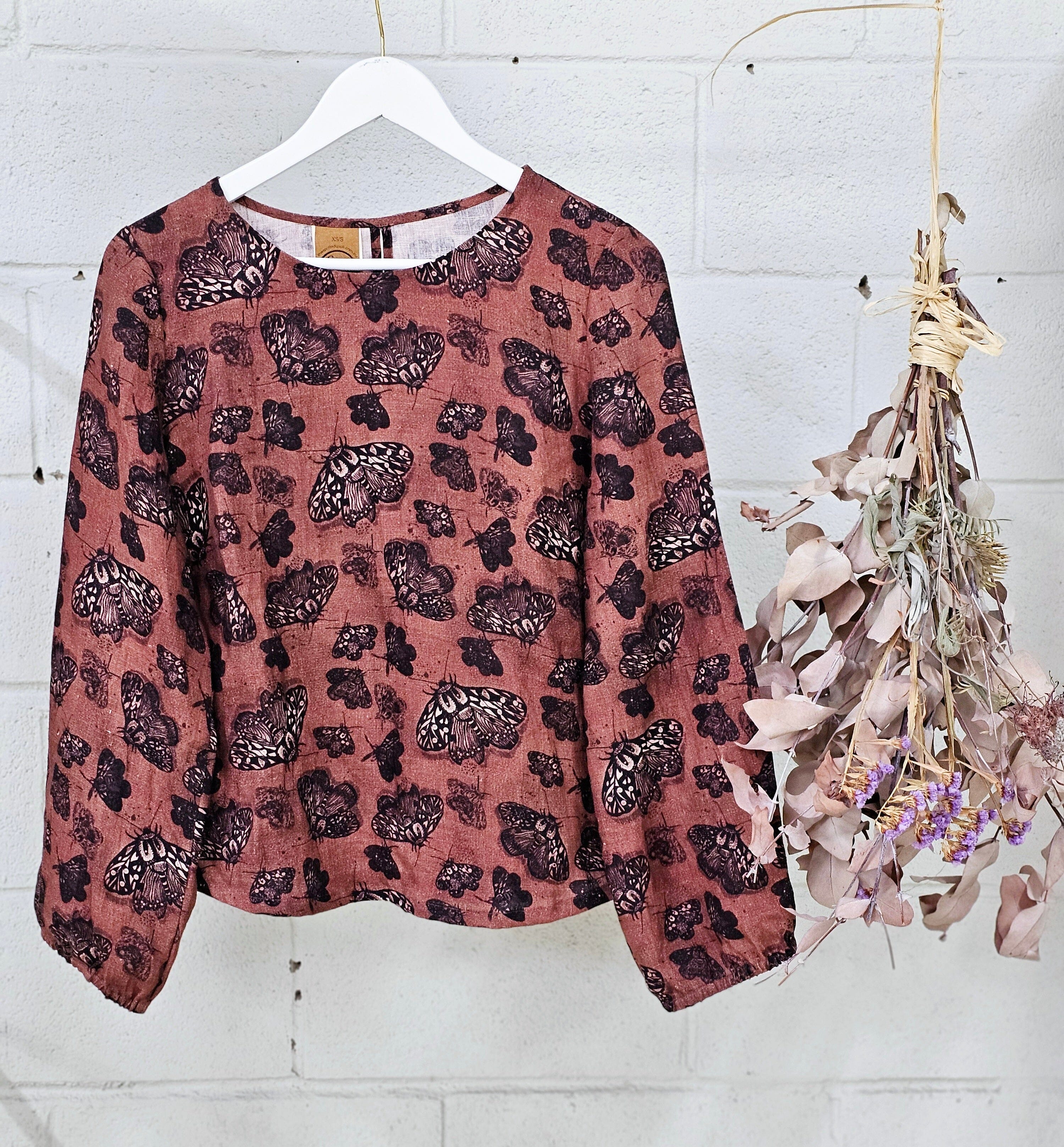 Lady Jane Organic Pure Linen Blouse - Cocoa Moth top The Spotted Quoll 