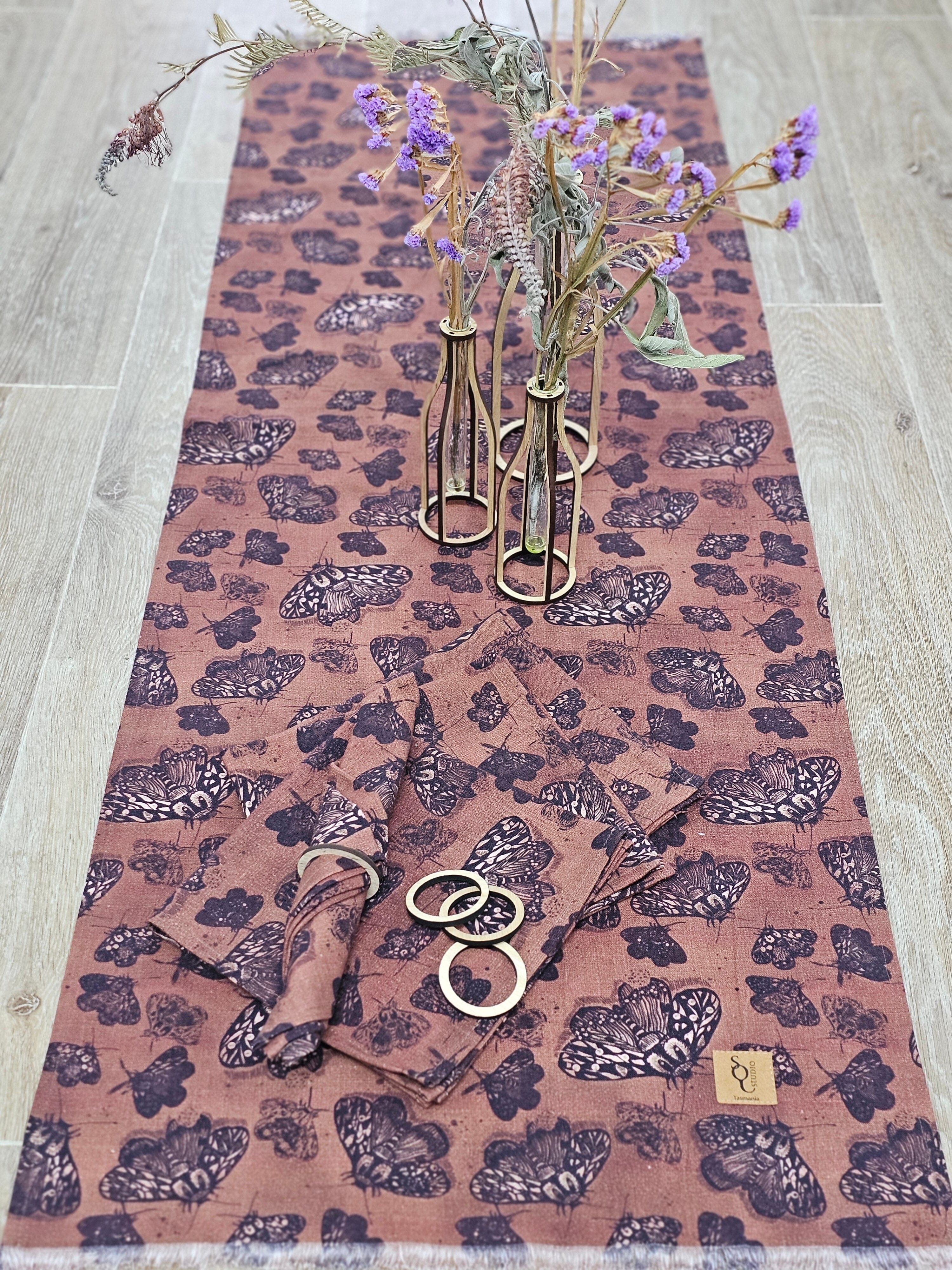 Organic Linen Table Runner - Cocoa Moth table runners The Spotted Quoll 40cm x 140cm Cocoa Moth 