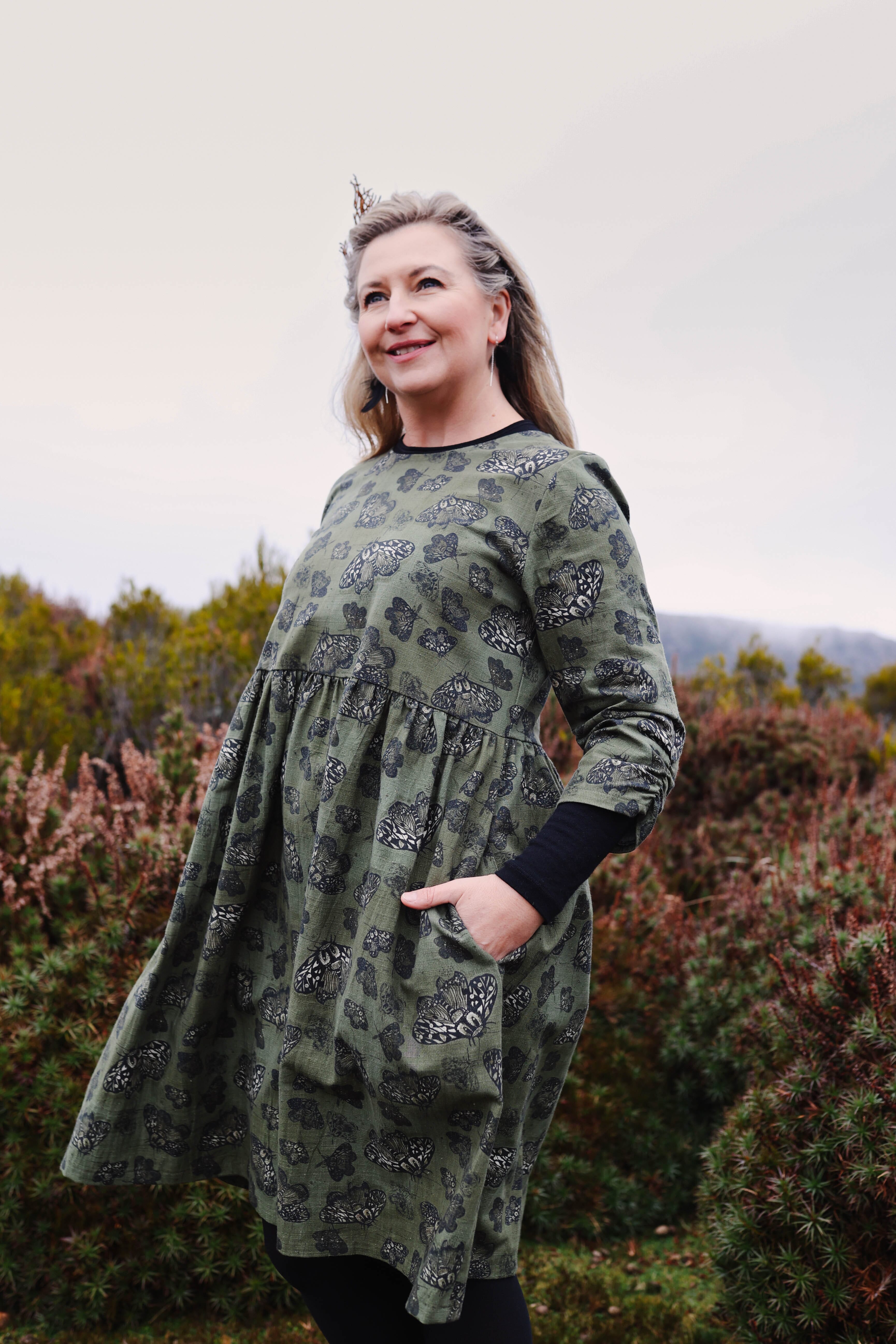 Organic Linen Peasant Dress - Moss Moth Dresses The Spotted Quoll 