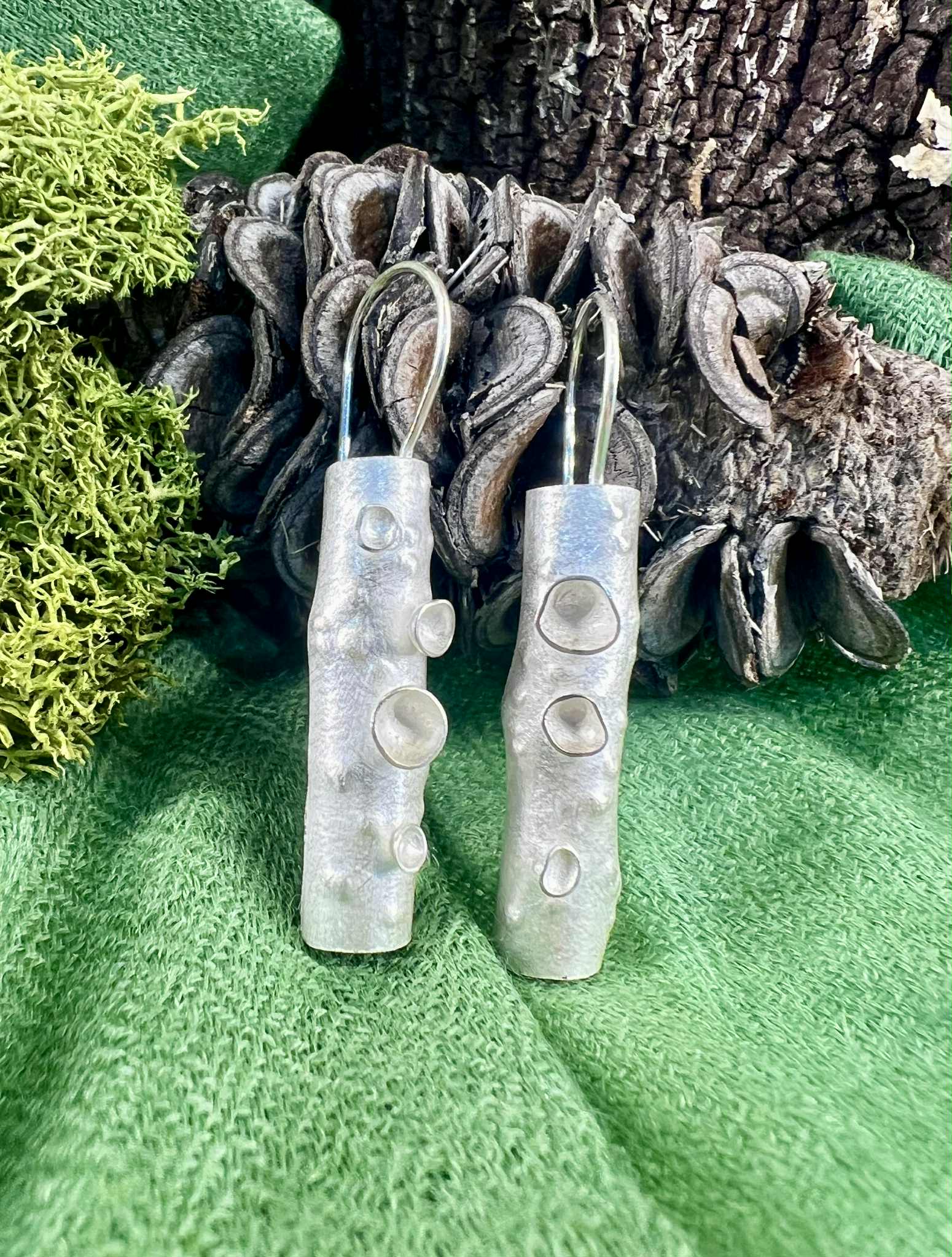 Forest Lichen Silver Earrings - Hulley Jewellery Earrings Hulley Jewellery Silver Forest Lichen Drop Medium 