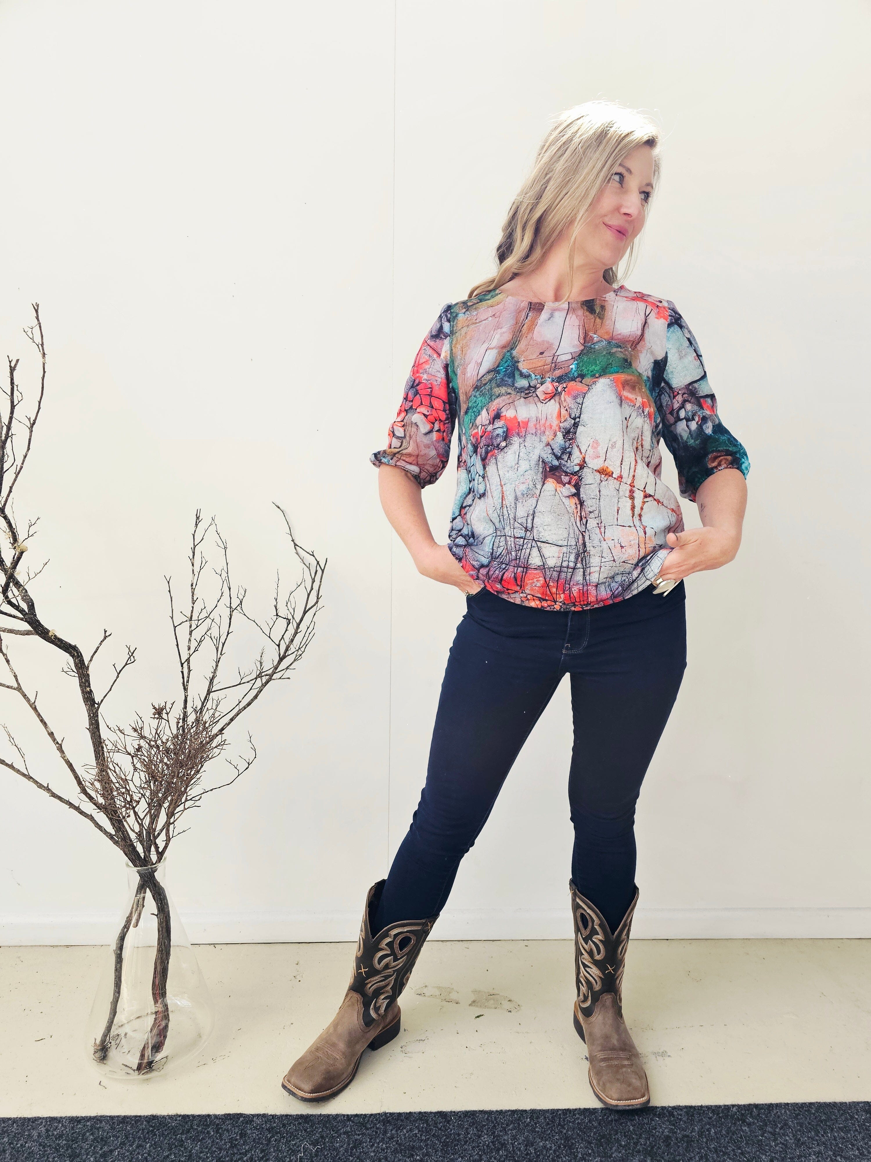 Lady Jane Bishops Sleeve Blouse - Aerial Bay of Fires top The Spotted Quoll 