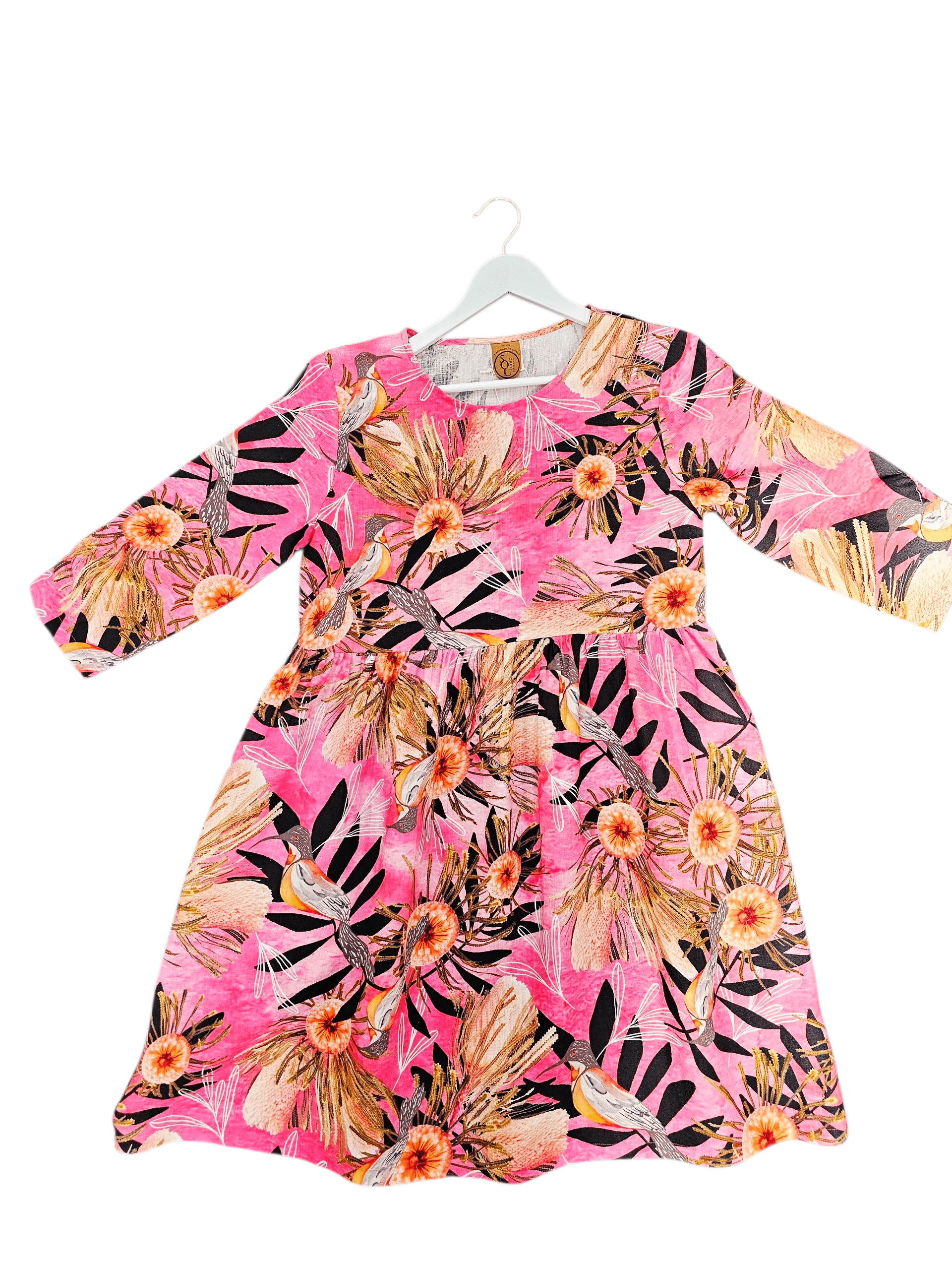 Peasant Dress Organic Pure Linen - Pink Summer Bouquet Dresses The Spotted Quoll 