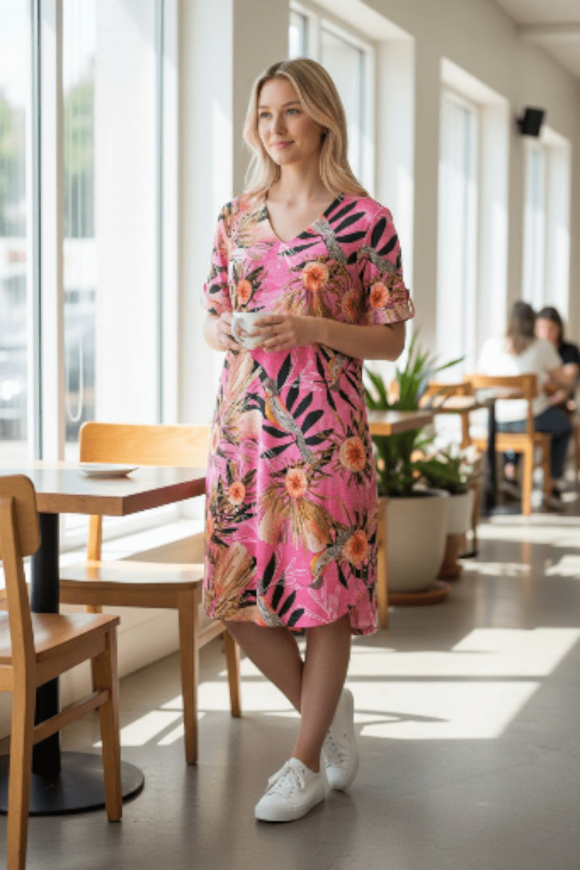 Venus Linen/Hemp Tunic - Pink Summer Bouquet Dress The Spotted Quoll Studio 