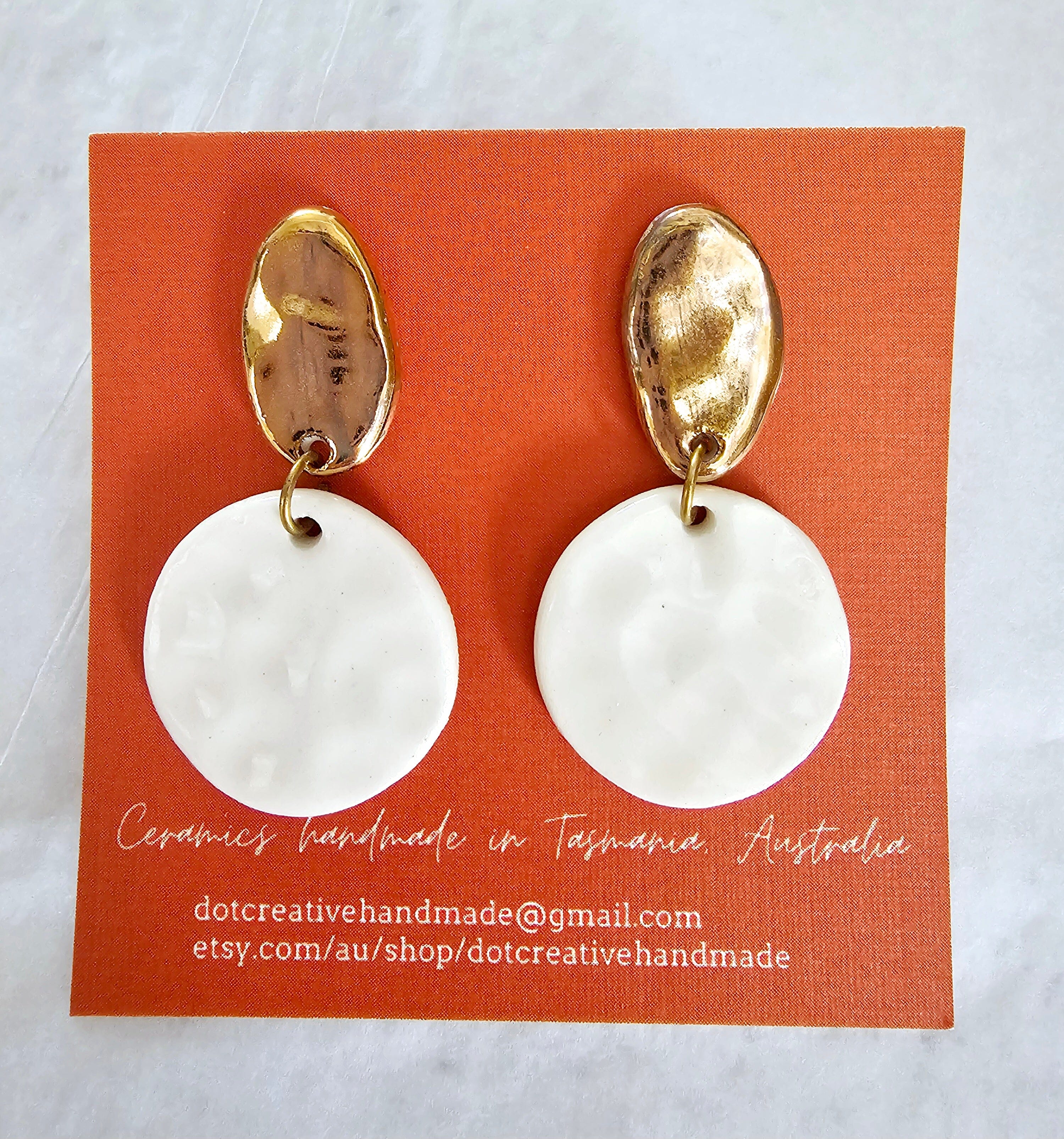 Ceramic Drop Earrings - DOT Creative Tasmania Earrings DOT creative Gold & White 2 