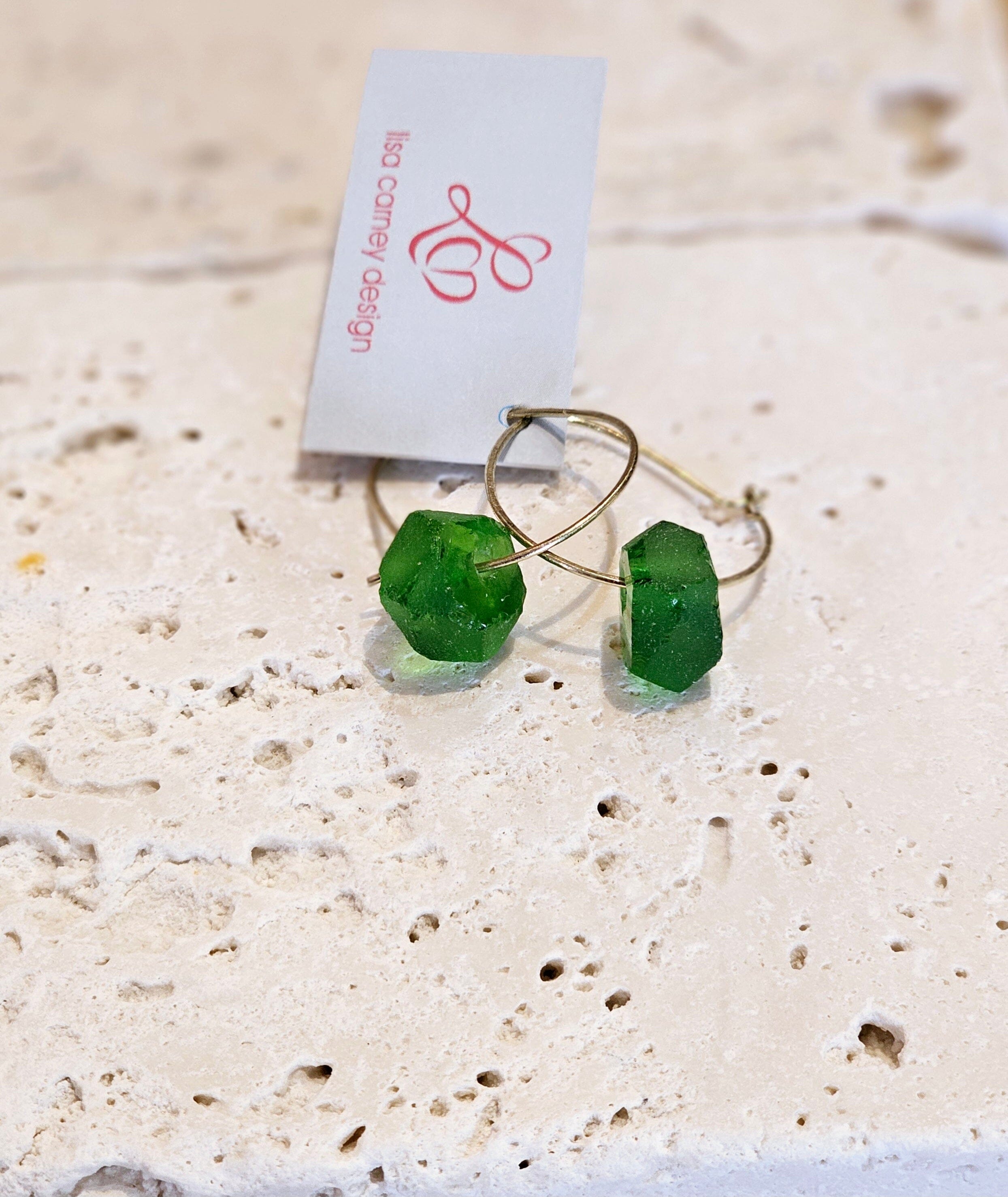 Gold Recycled Glass Hoop Earrings - Lisa Carney Jewelry Lisa Carney Designs Kelp Green 