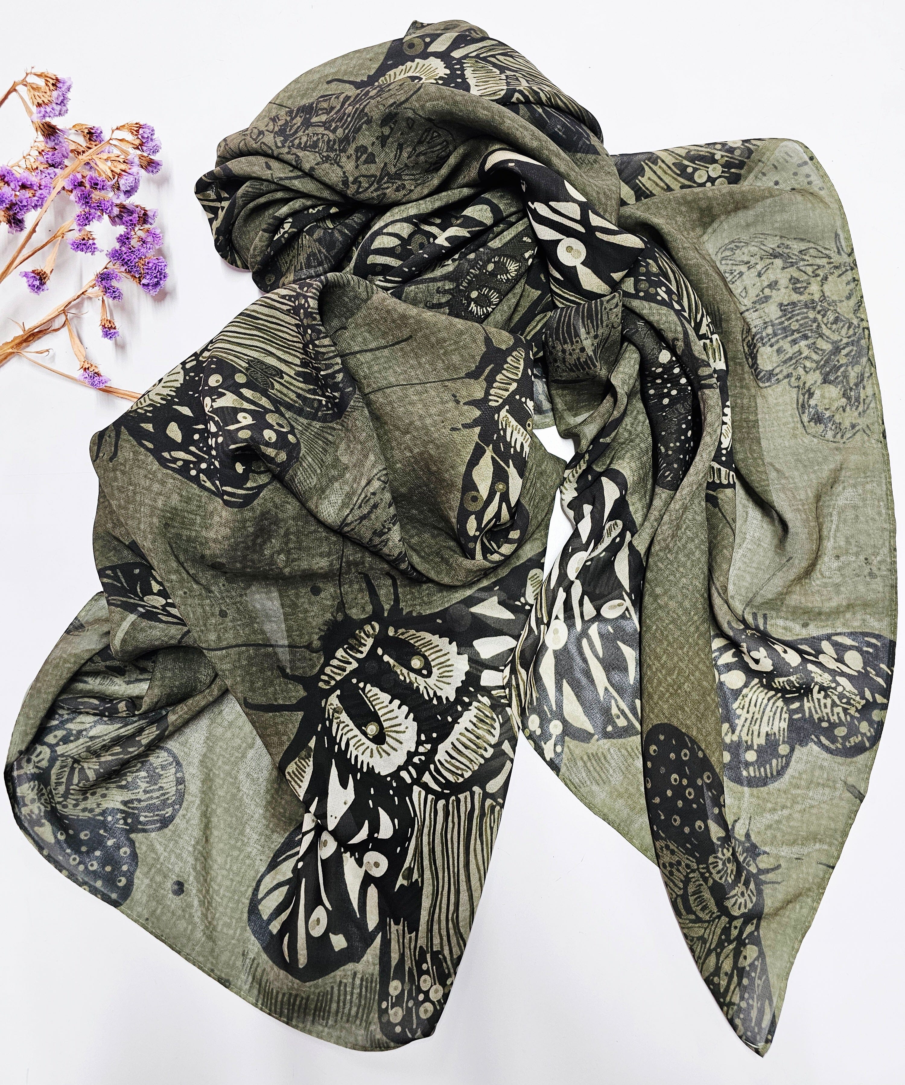 Silken Chic Scarves - Moss Moth Scarf The Spotted Quoll Studio 