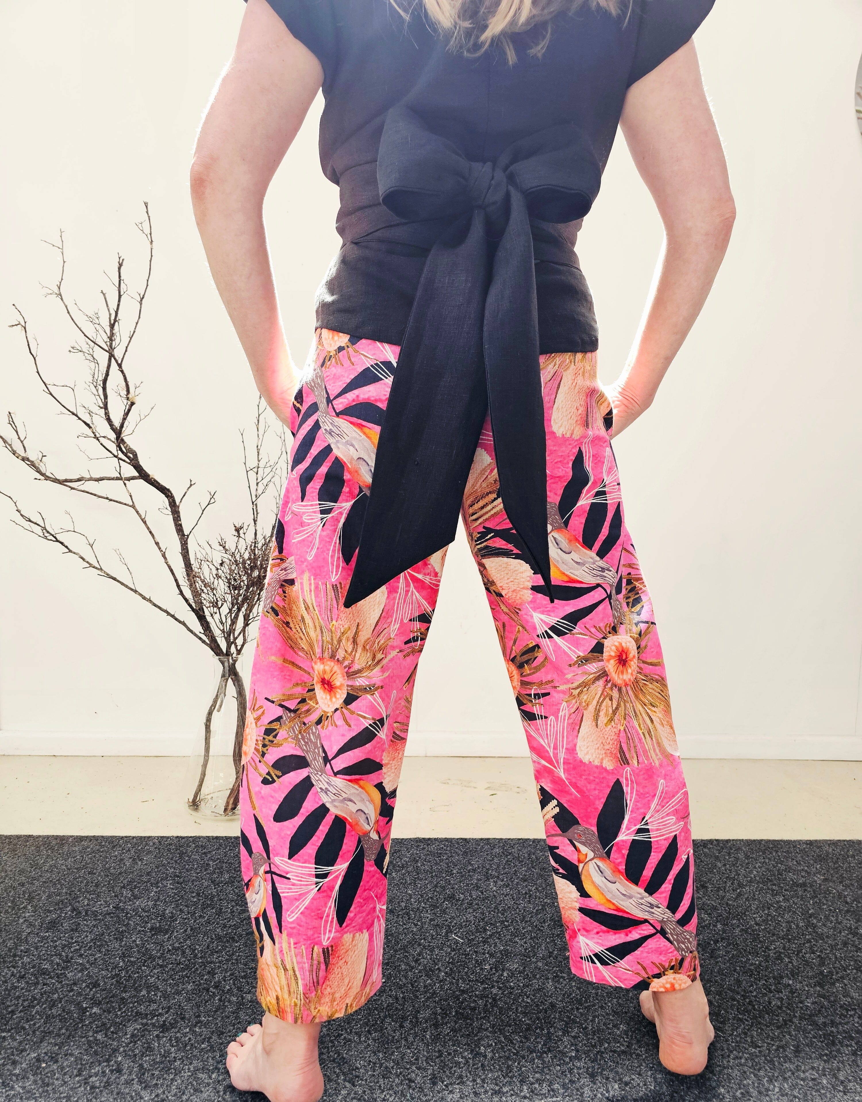 Boss Pant Organic Linen/Hemp - Pink Summer Bouquet Pants The Spotted Quoll 