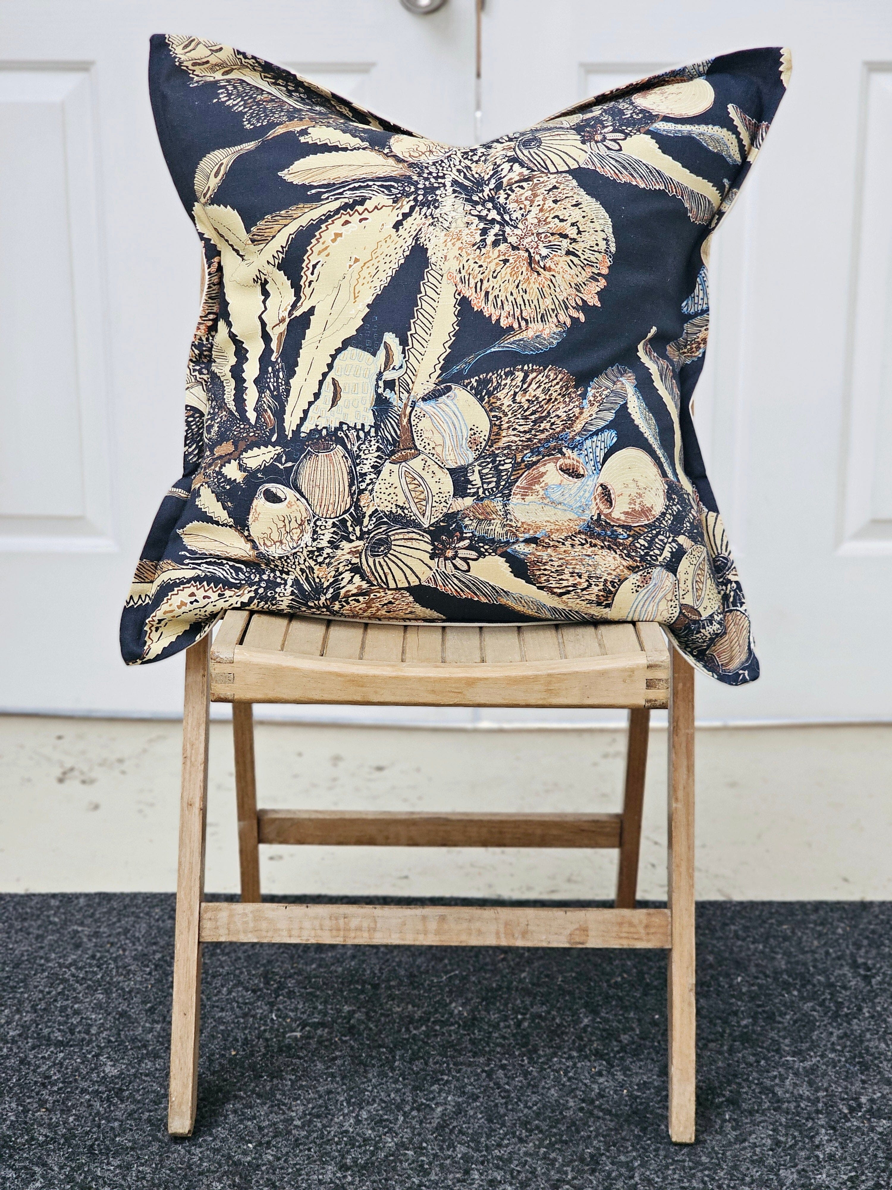 Organic Linen/Hemp Cushion - Tawny Sawtooth Banksia Cushions The Spotted Quoll 