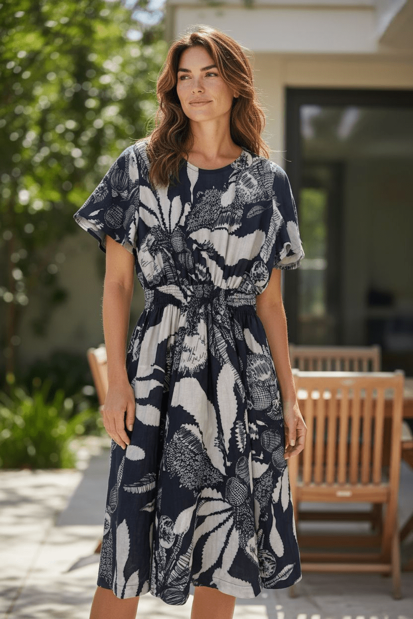 French Girl Sundress Organic Cotton - Sawtooth Banksia Original Dress The Spotted Quoll 