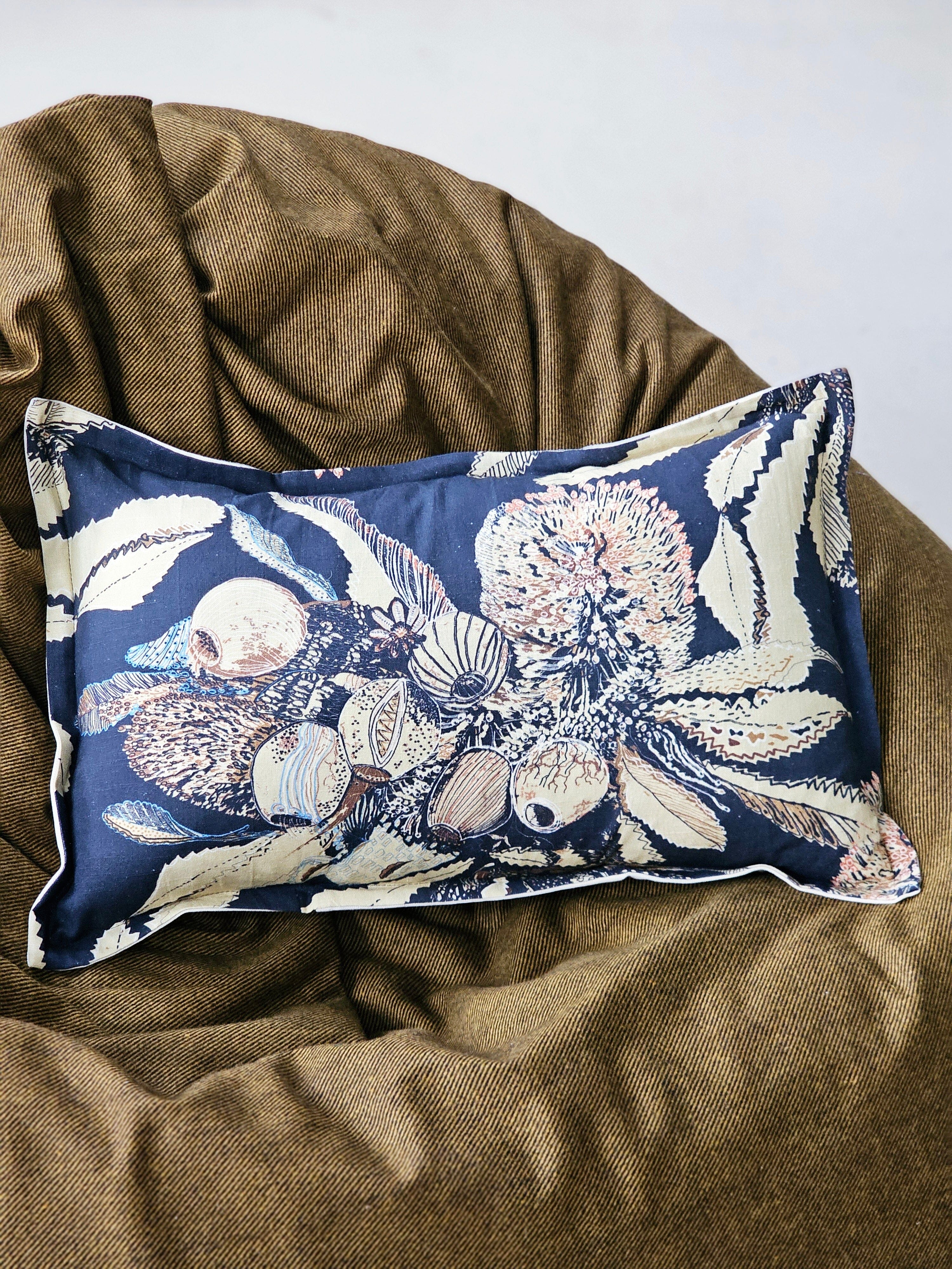 Organic Linen/Hemp Cushion - Tawny Sawtooth Banksia Cushions The Spotted Quoll 35 x 55cm 