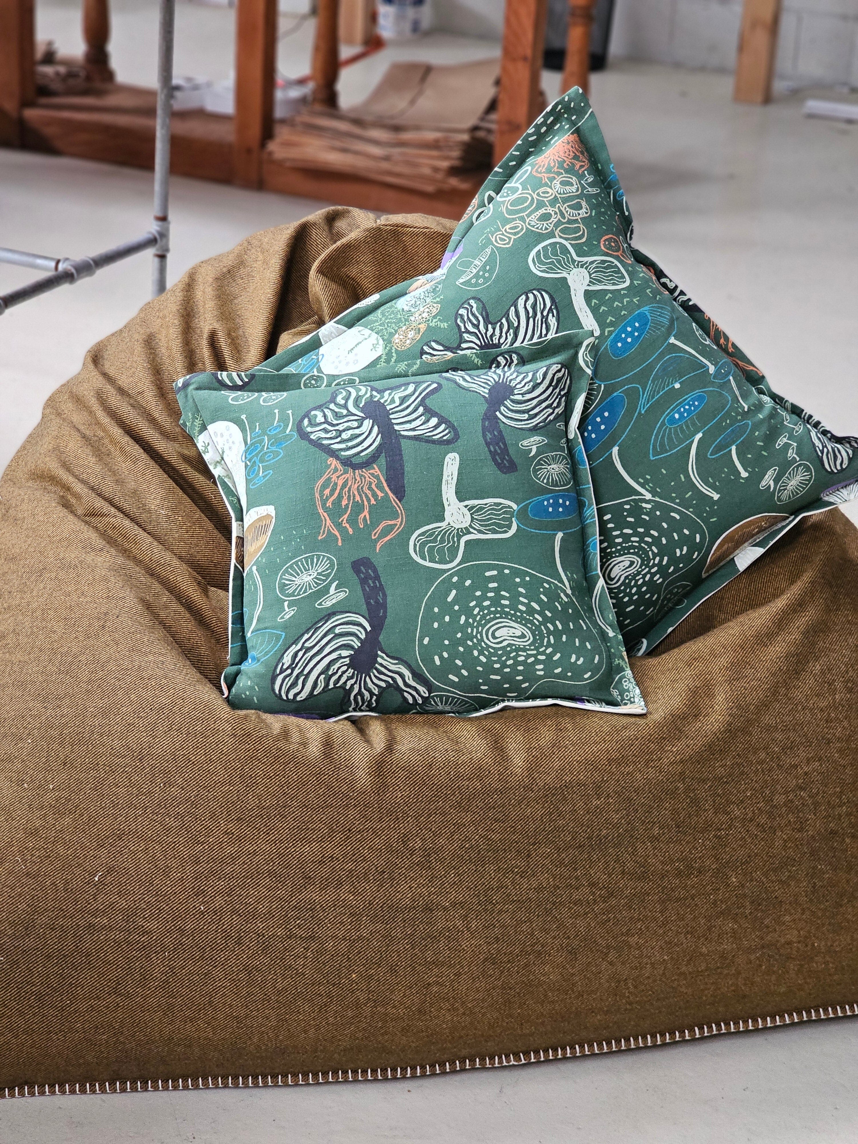 Organic Linen/Hemp Cushion - Tassie Fungi Cushions The Spotted Quoll 