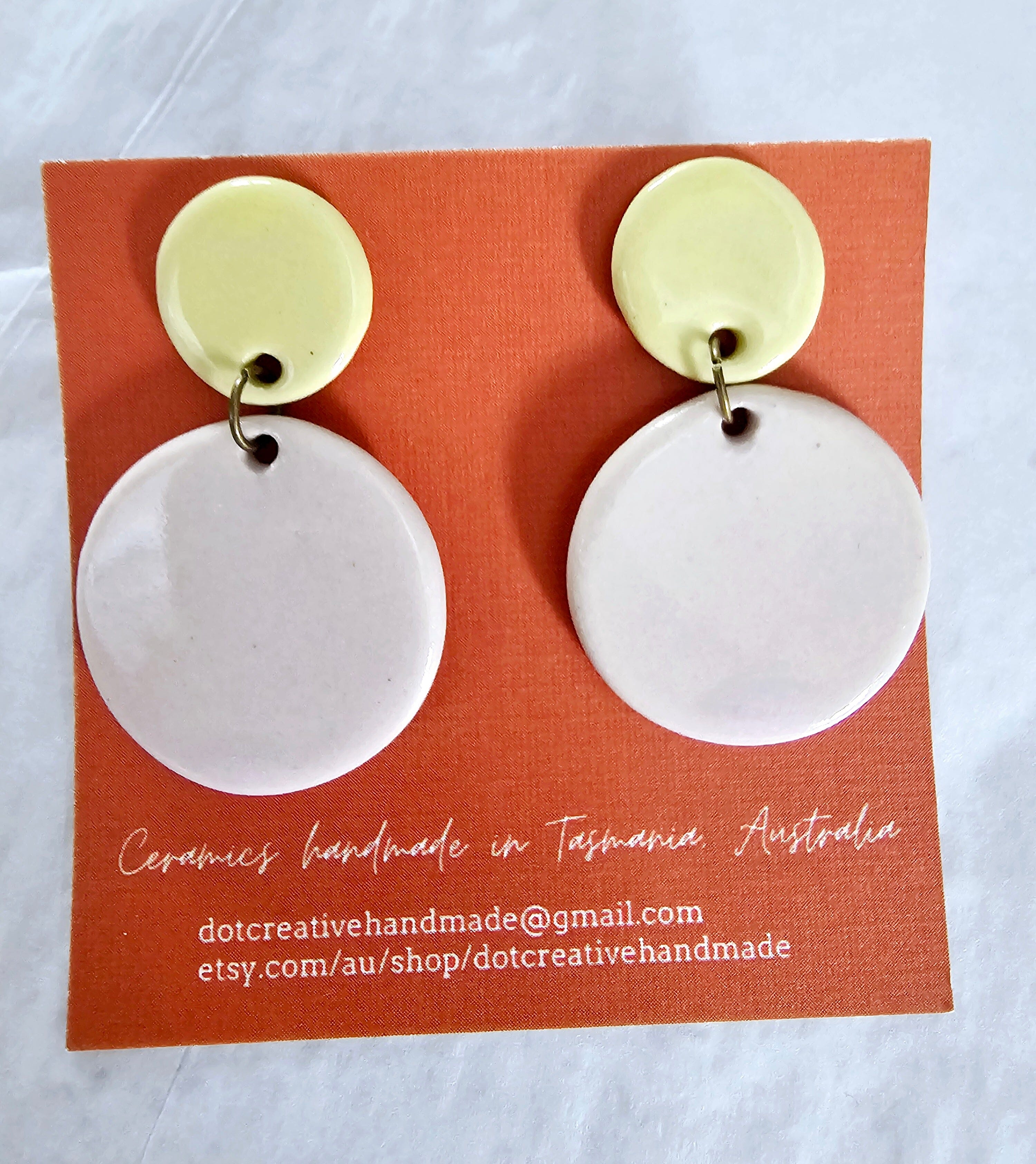 Ceramic Drop Earrings - DOT Creative Tasmania Earrings DOT creative Butter Cup & Ash 