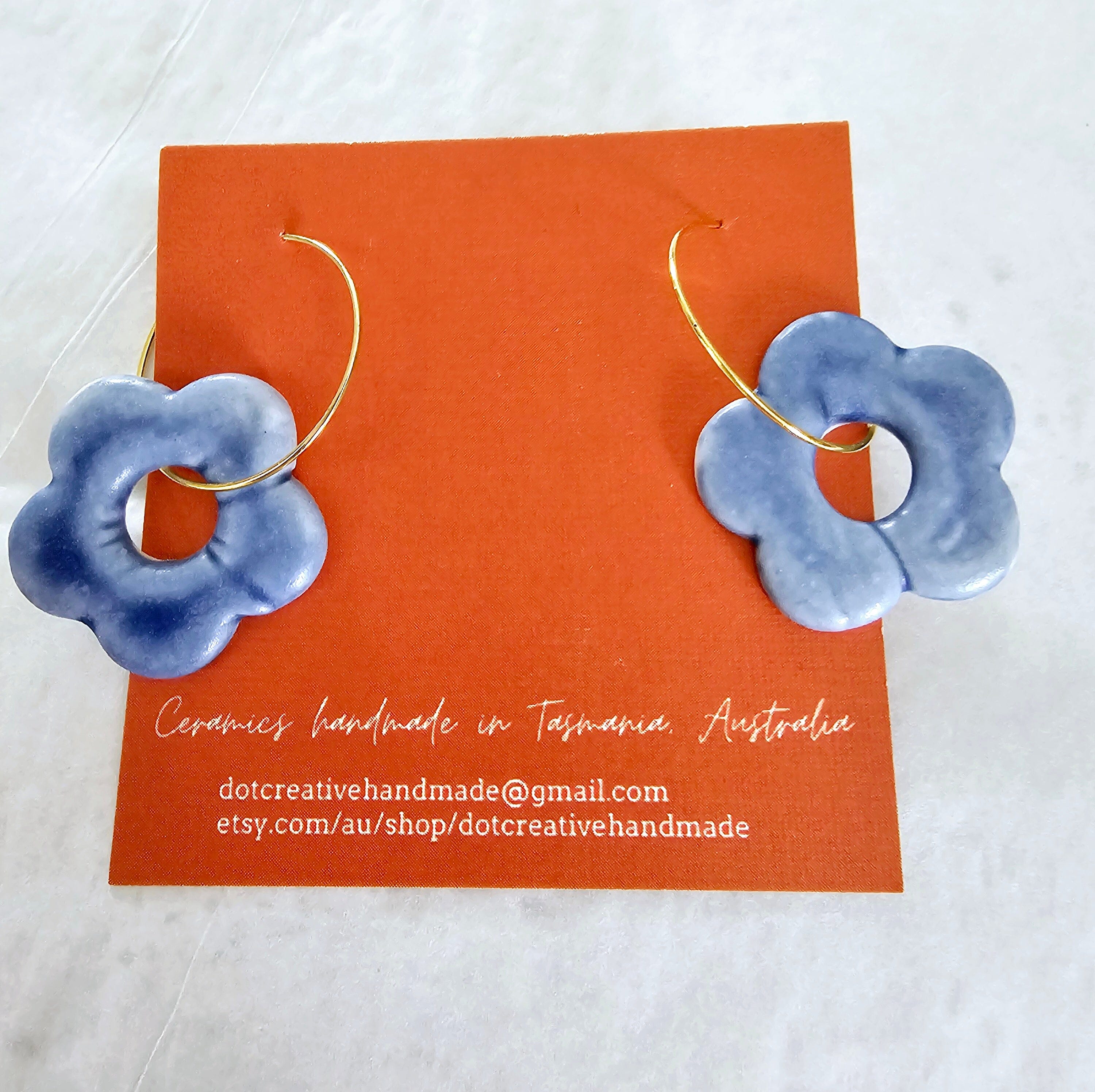 Ceramic Drop Earrings - DOT Creative Tasmania Earrings DOT creative Bell Blue Hoops 