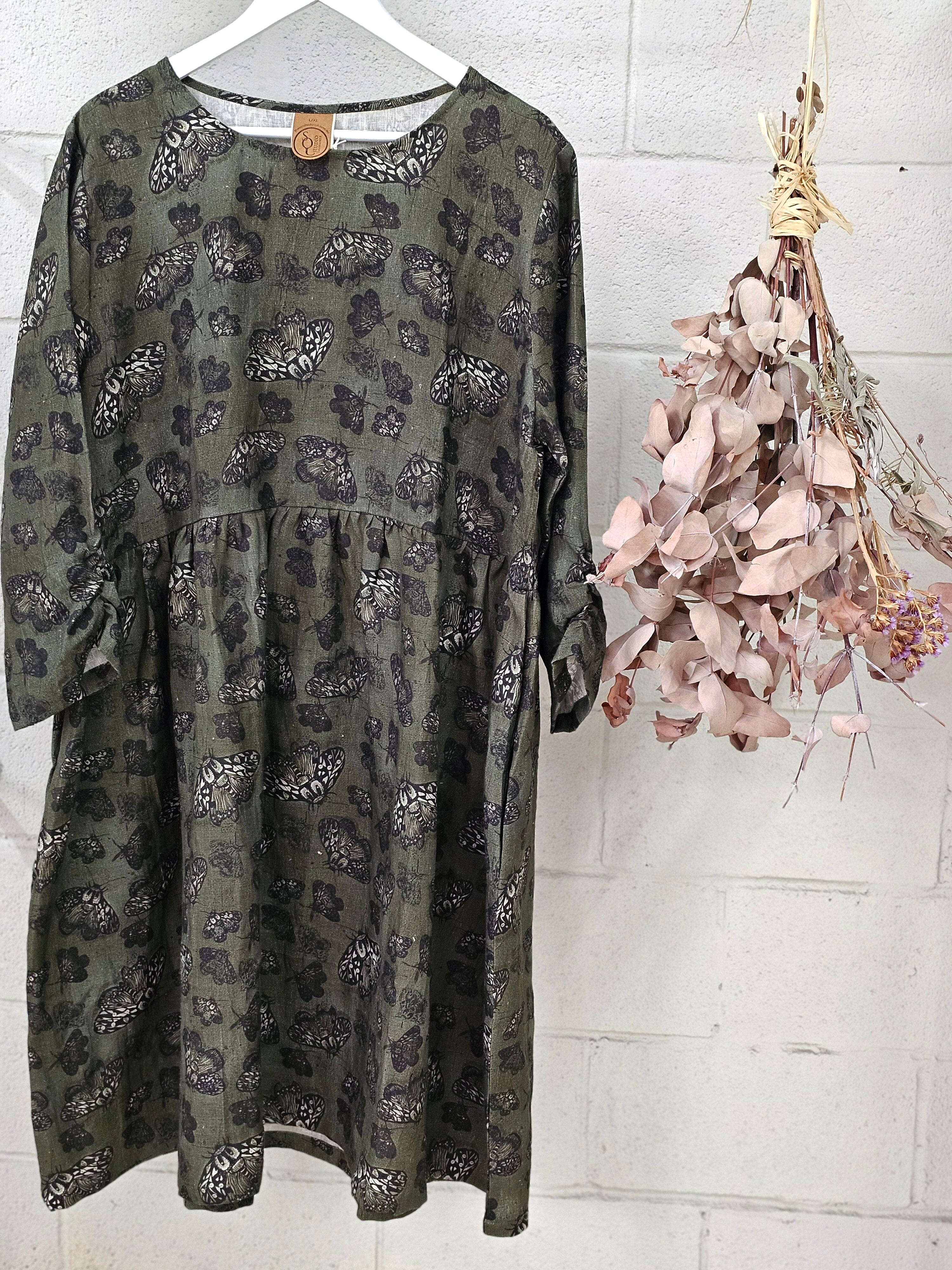 Organic Linen Peasant Dress - Moss Moth Dresses The Spotted Quoll 