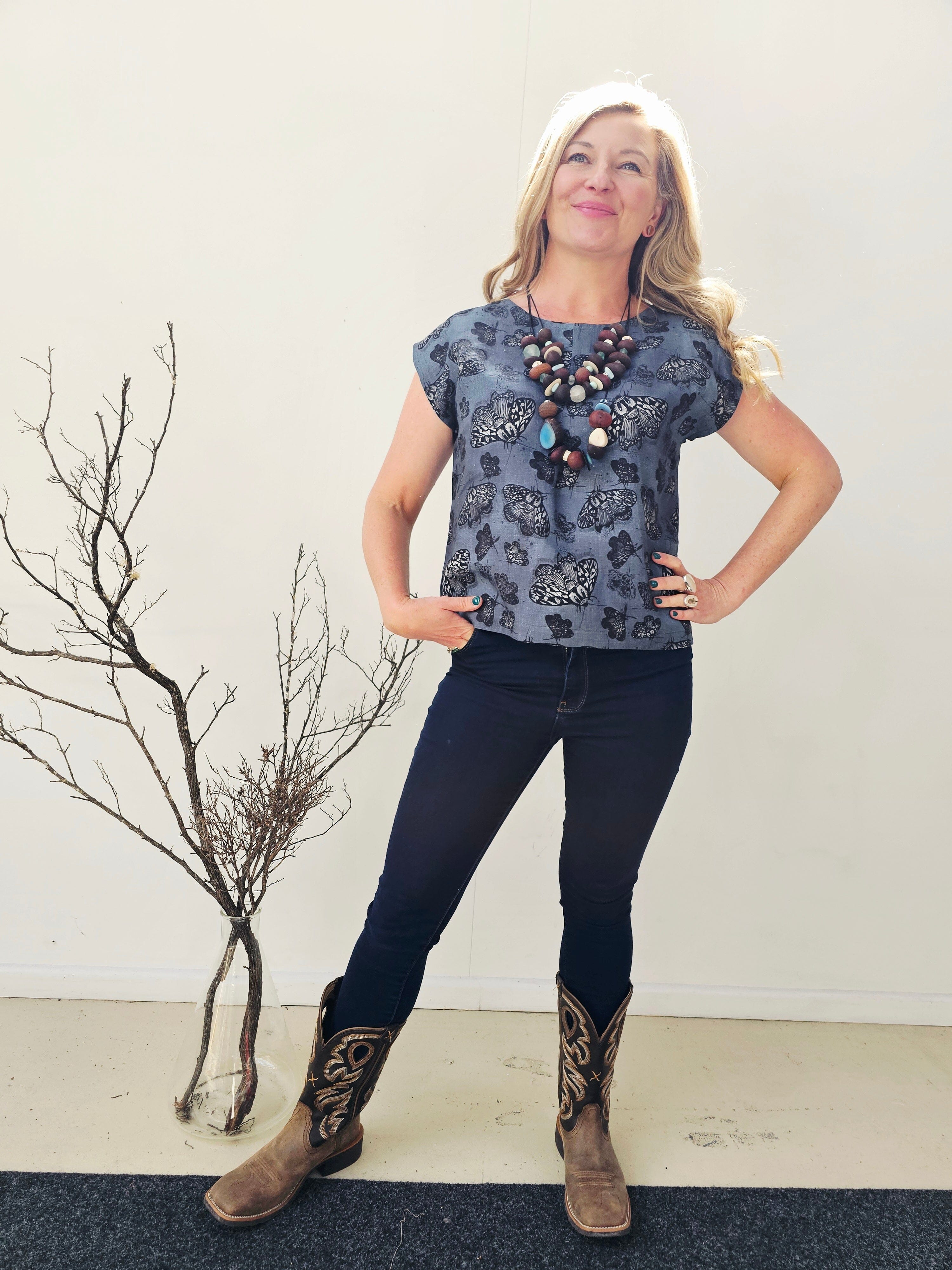 Pure Linen Mini Pleat Top - Slate Moth Shirts & Tops The Spotted Quoll 