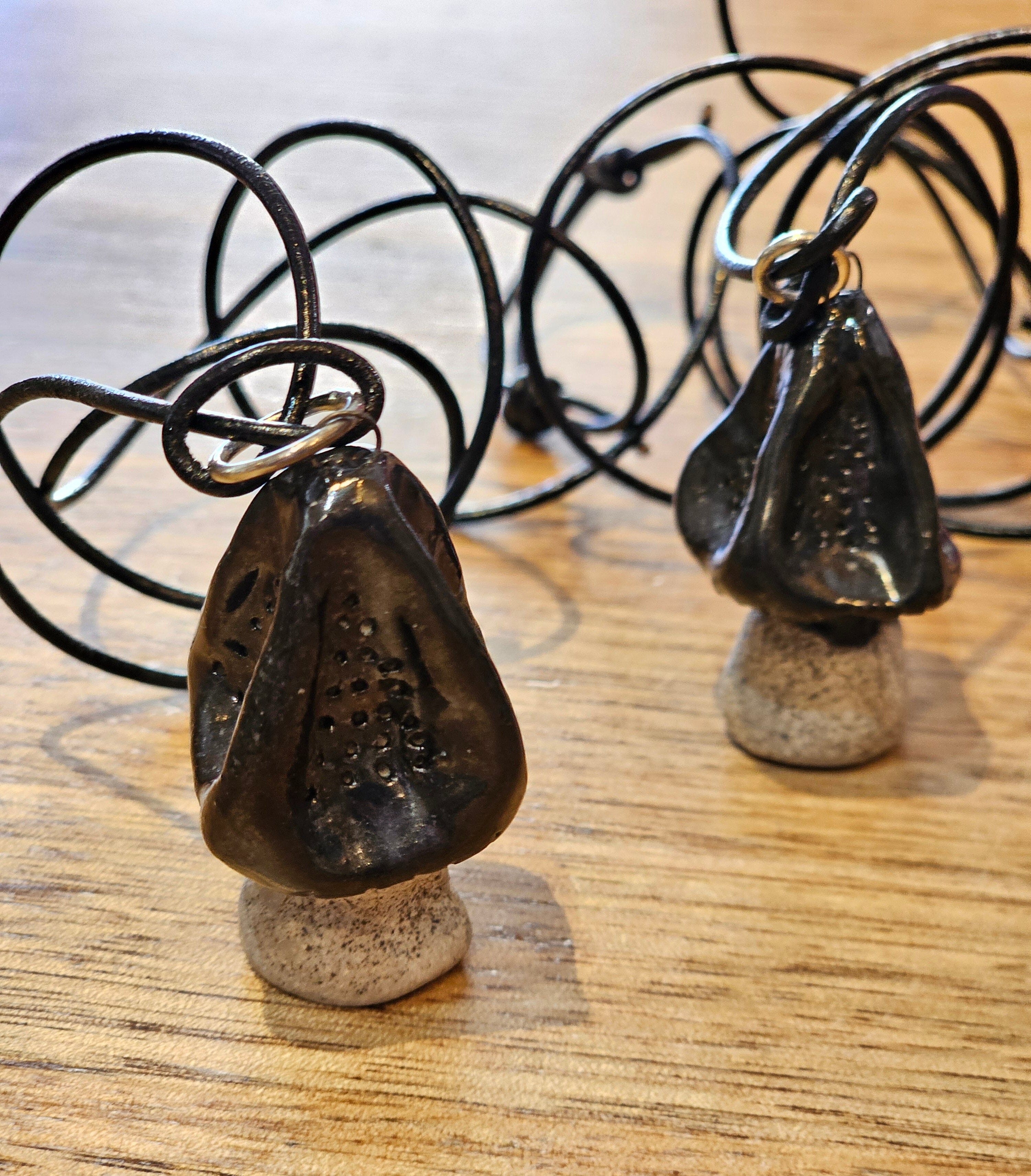 Ceramic & Silver Jewellery - Forest Floor Earrings Jillian Jak & Meek Mud Adjustable Med Black Shroom 