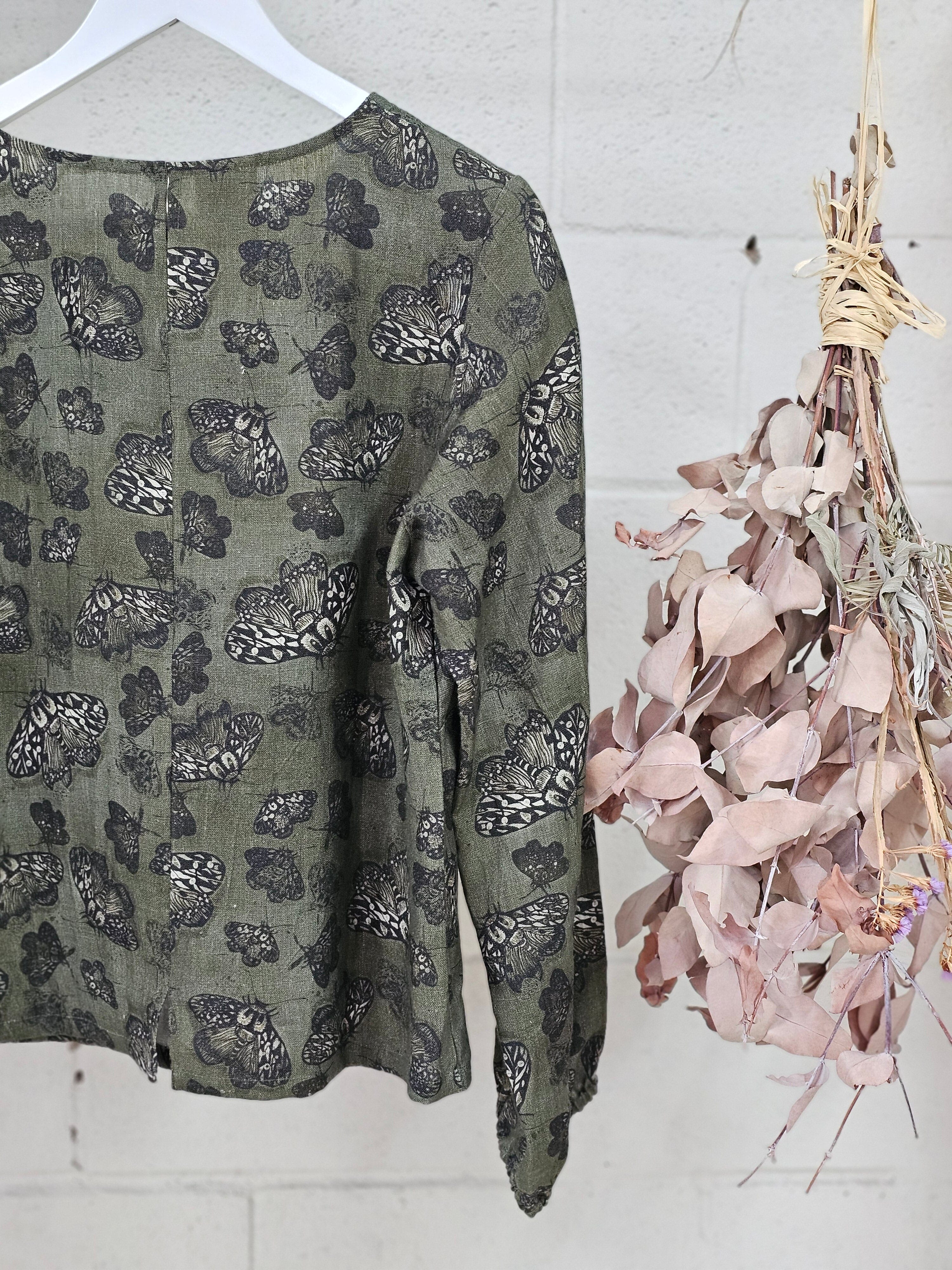 Lady Jane Organic Pure Linen Blouse - Moss Moth top The Spotted Quoll 