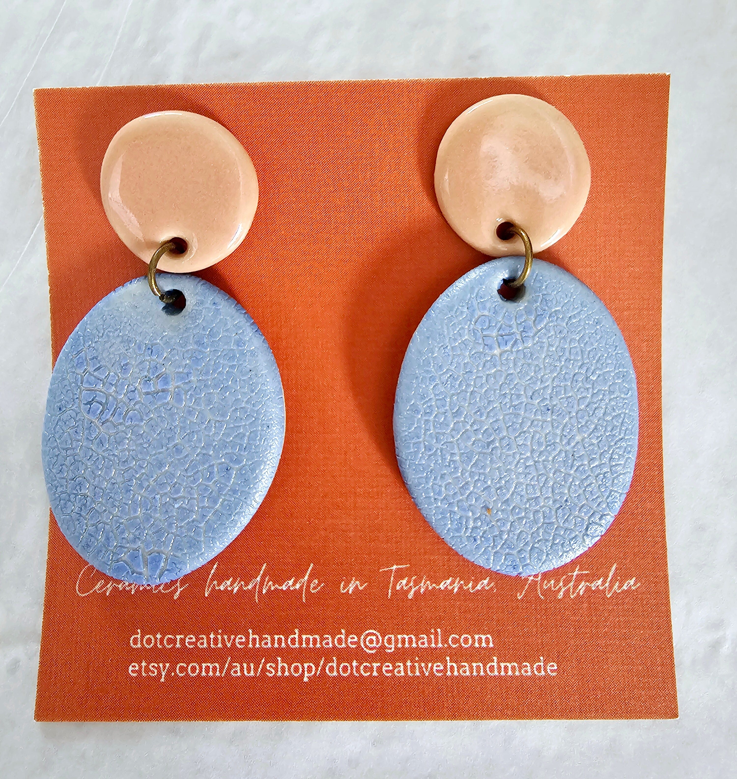 Ceramic Drop Earrings - DOT Creative Tasmania Earrings DOT creative Peach & Blue Bell 